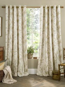 Laura Ashley Pussy Willow Pair Lined Eyelet Curtains - view 2, Ochre
