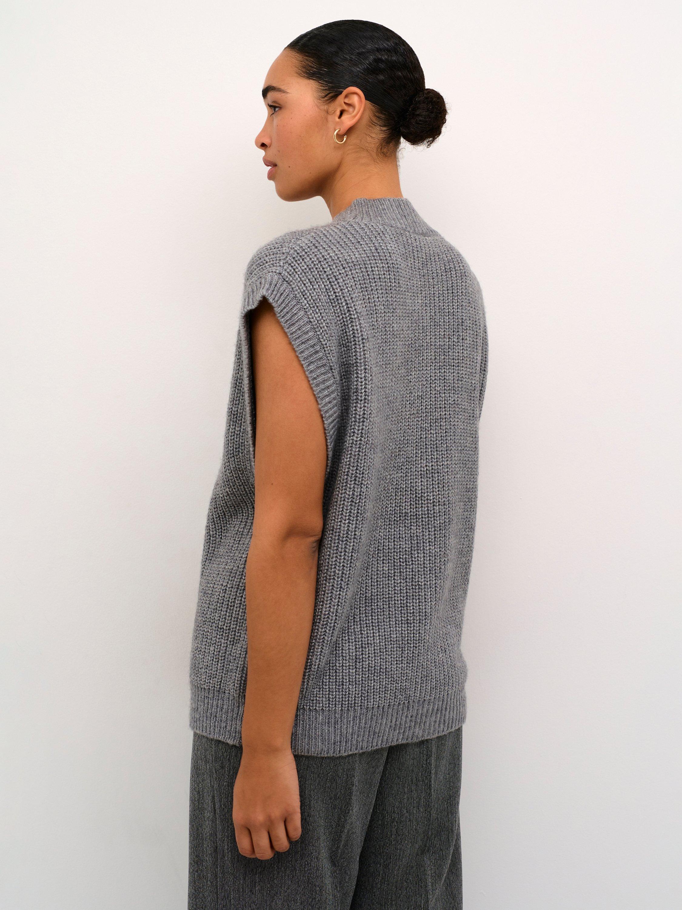Product image 2 of 6, which shows KAFFE Nellia Sleeveless Wool Blend Cardigan, Grey, XS
