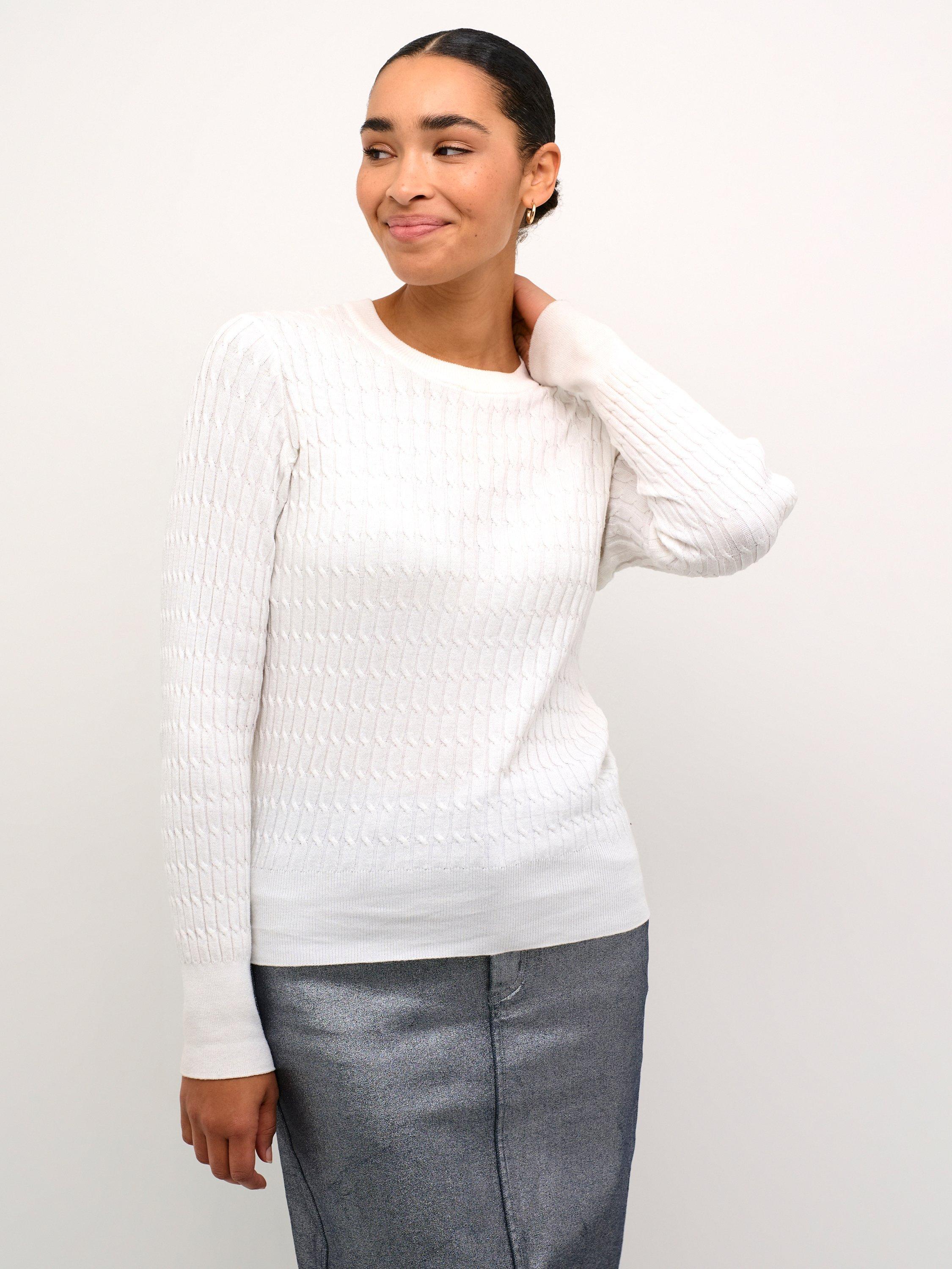 Product image 1 of 6, which shows KAFFE Silla Cable Knit Jumper, Chalk, XS