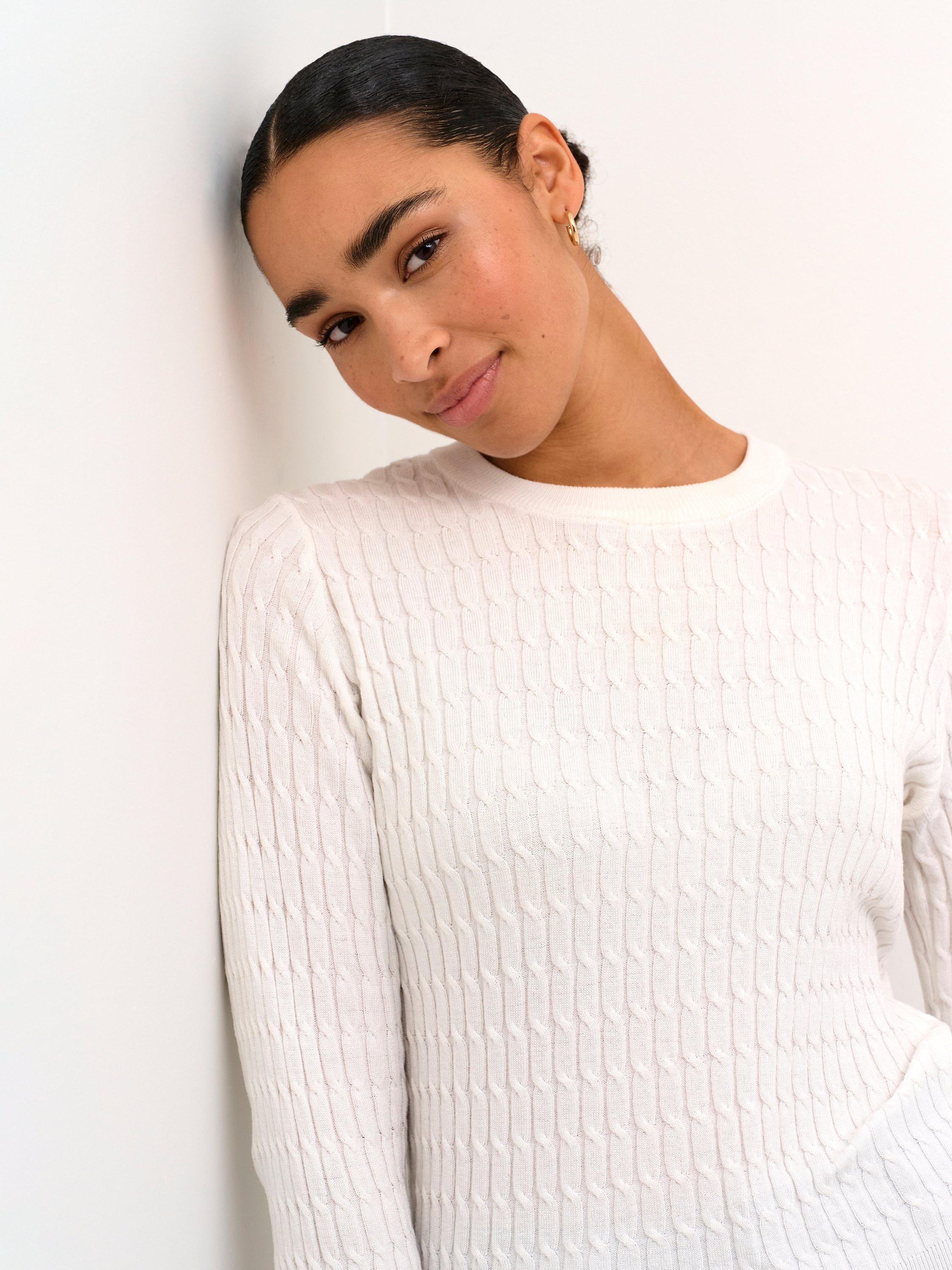 Product image 4 of 6, which shows KAFFE Silla Cable Knit Jumper, Chalk, XS