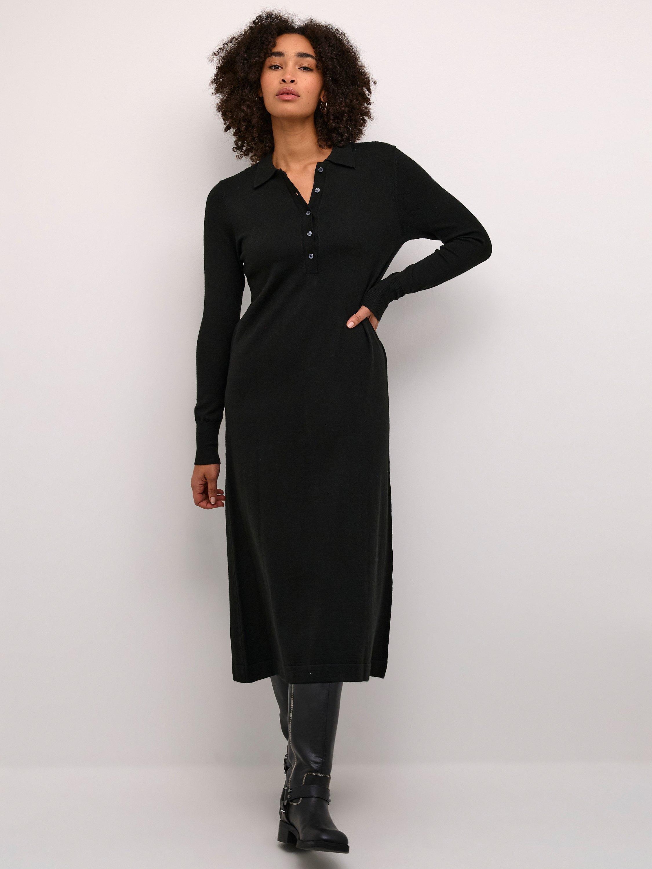 KAFFE Hectra Wool Blend Knit Midi Dress, Black Deep