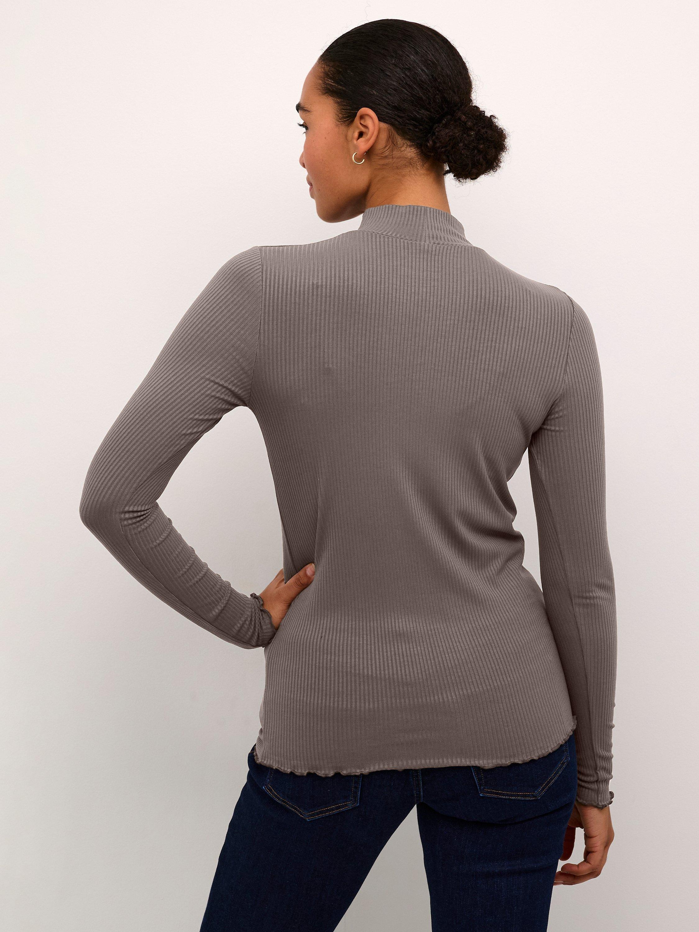 Product image 2 of 6, which shows KAFFE Drew Turtleneck Long Sleeve T-Shirt, Major Brown, XS