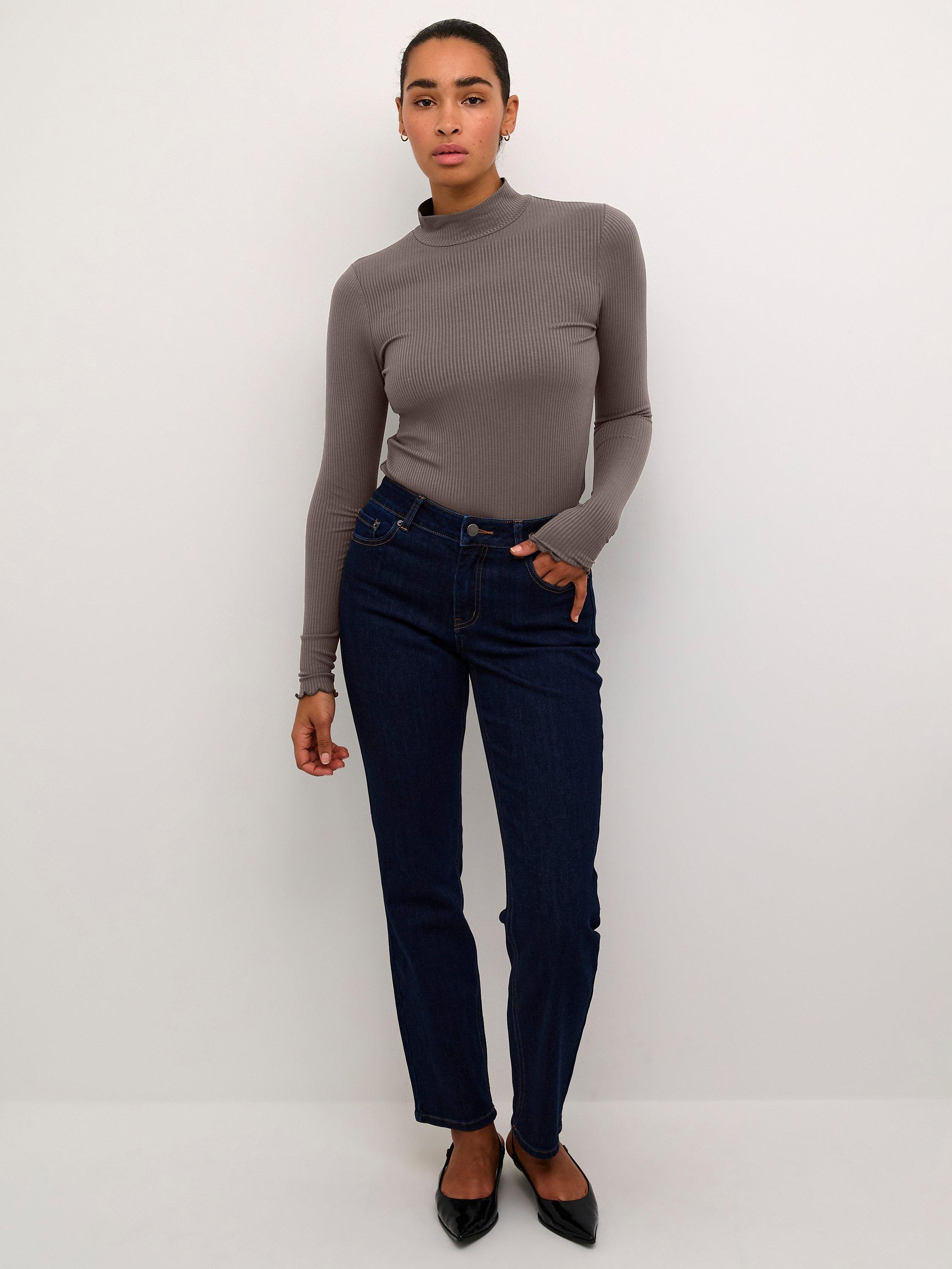 Product image 3 of 6, which shows KAFFE Drew Turtleneck Long Sleeve T-Shirt, Major Brown, XS