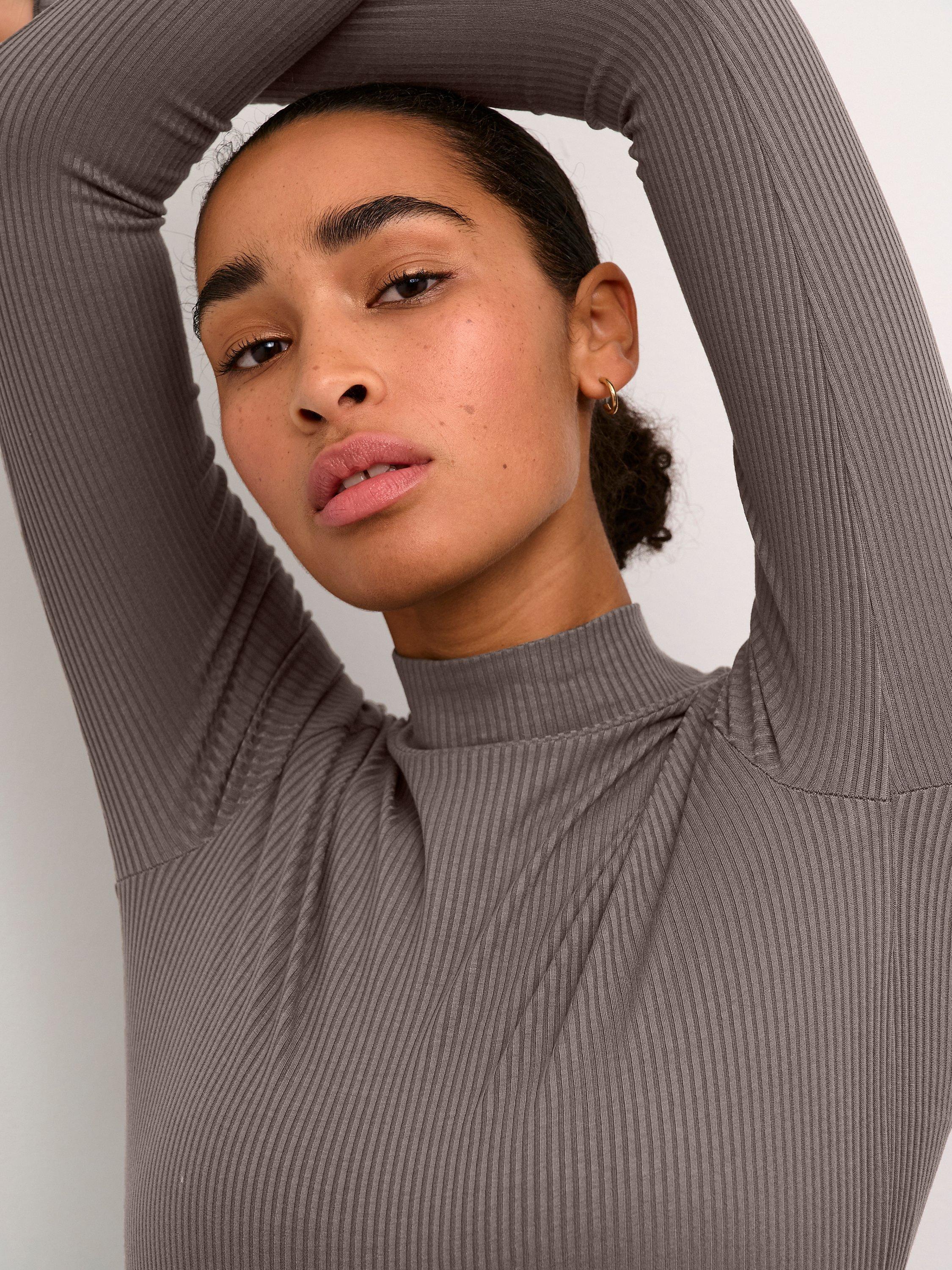Product image 4 of 6, which shows KAFFE Drew Turtleneck Long Sleeve T-Shirt, Major Brown, XS