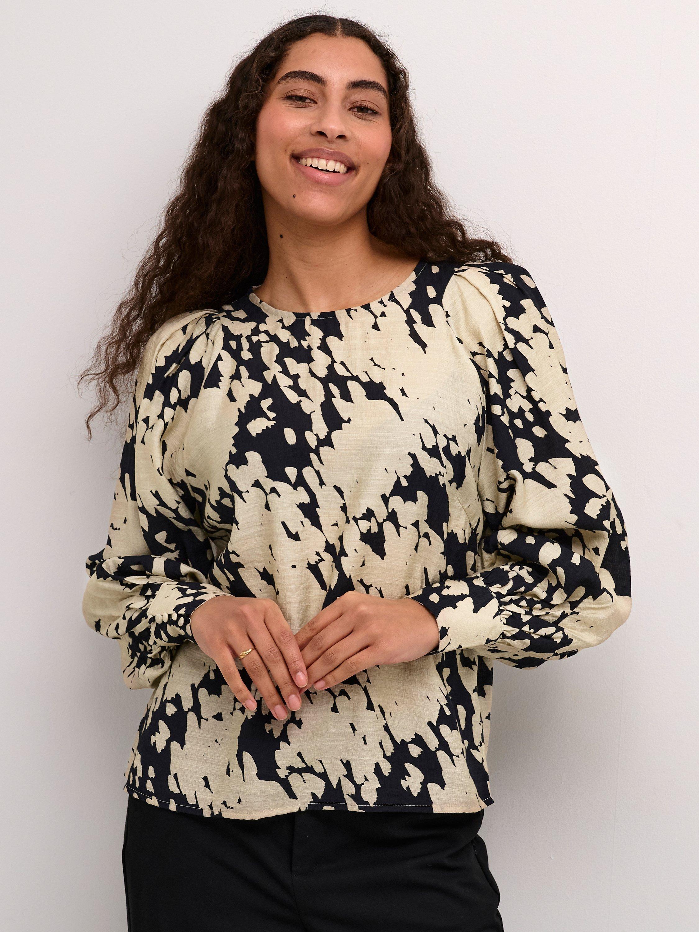 KAFFE Louise Print Blouse, Black/Sand