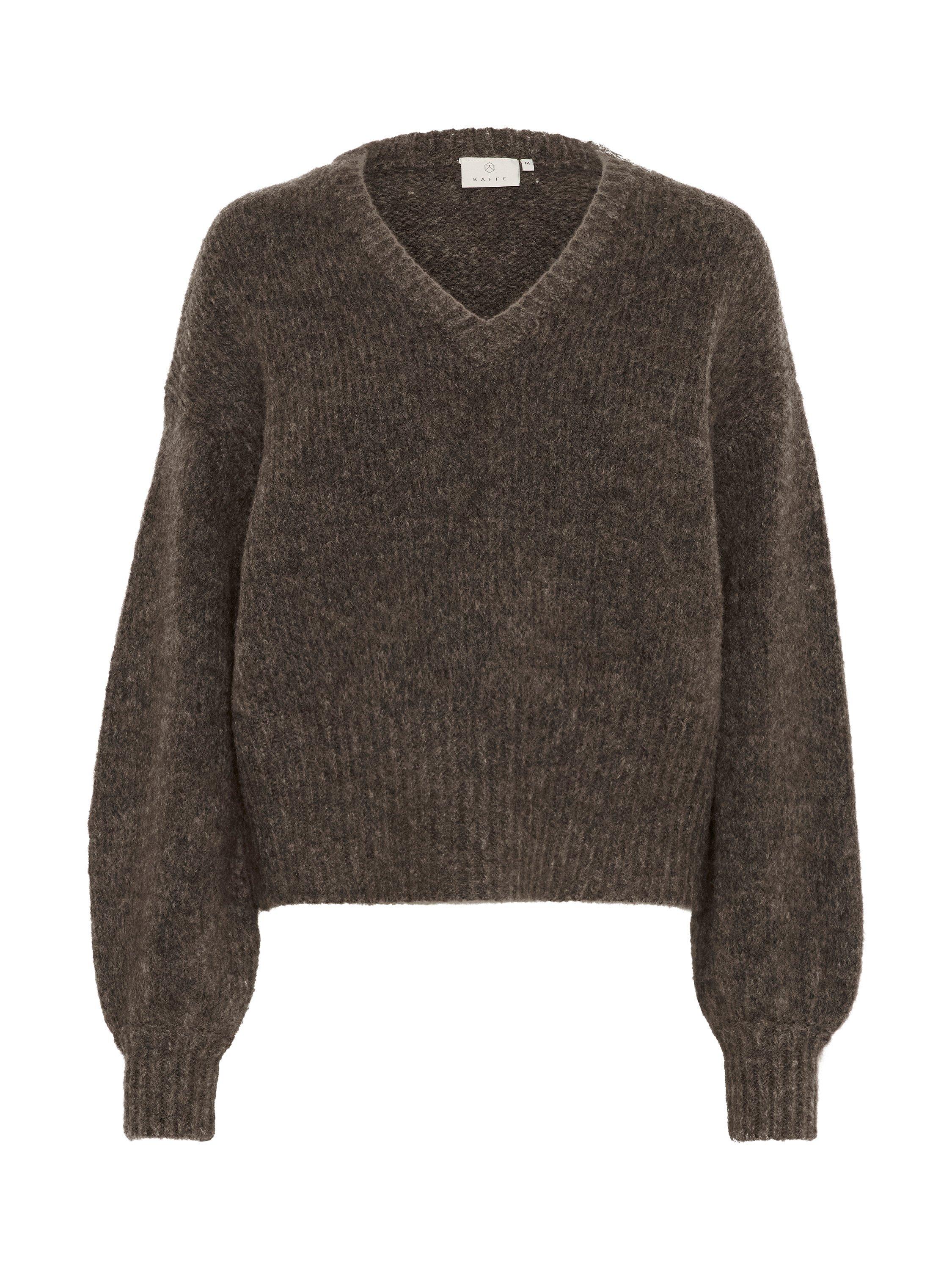 KAFFE Trina V-Neck Wool Blend Jumper, Major Brown Melange