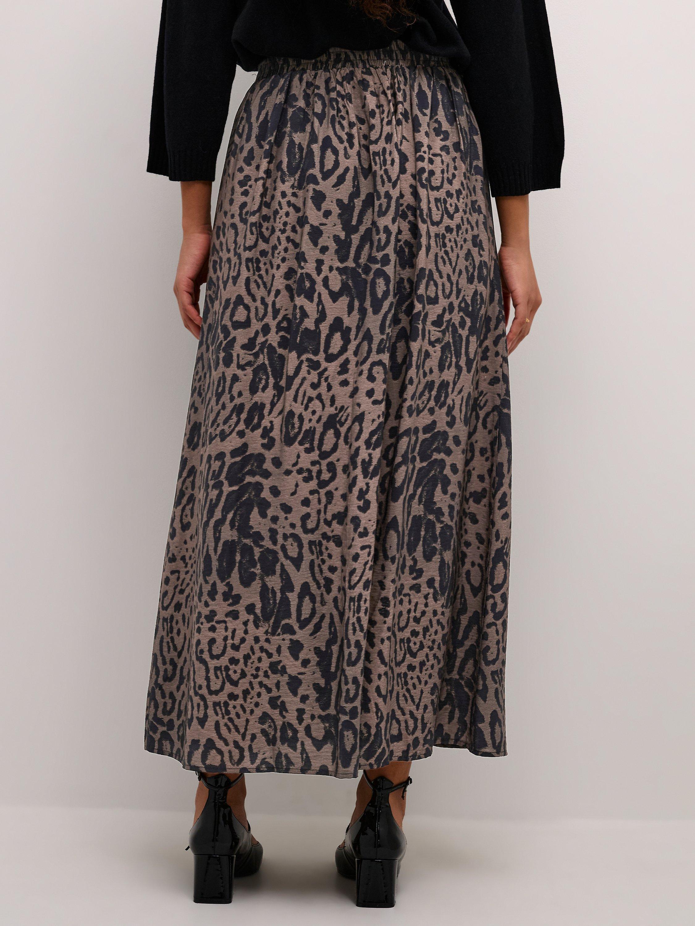 Product image 2 of 6, which shows KAFFE Jemma Animal Print Skirt, Brown/Black, 8