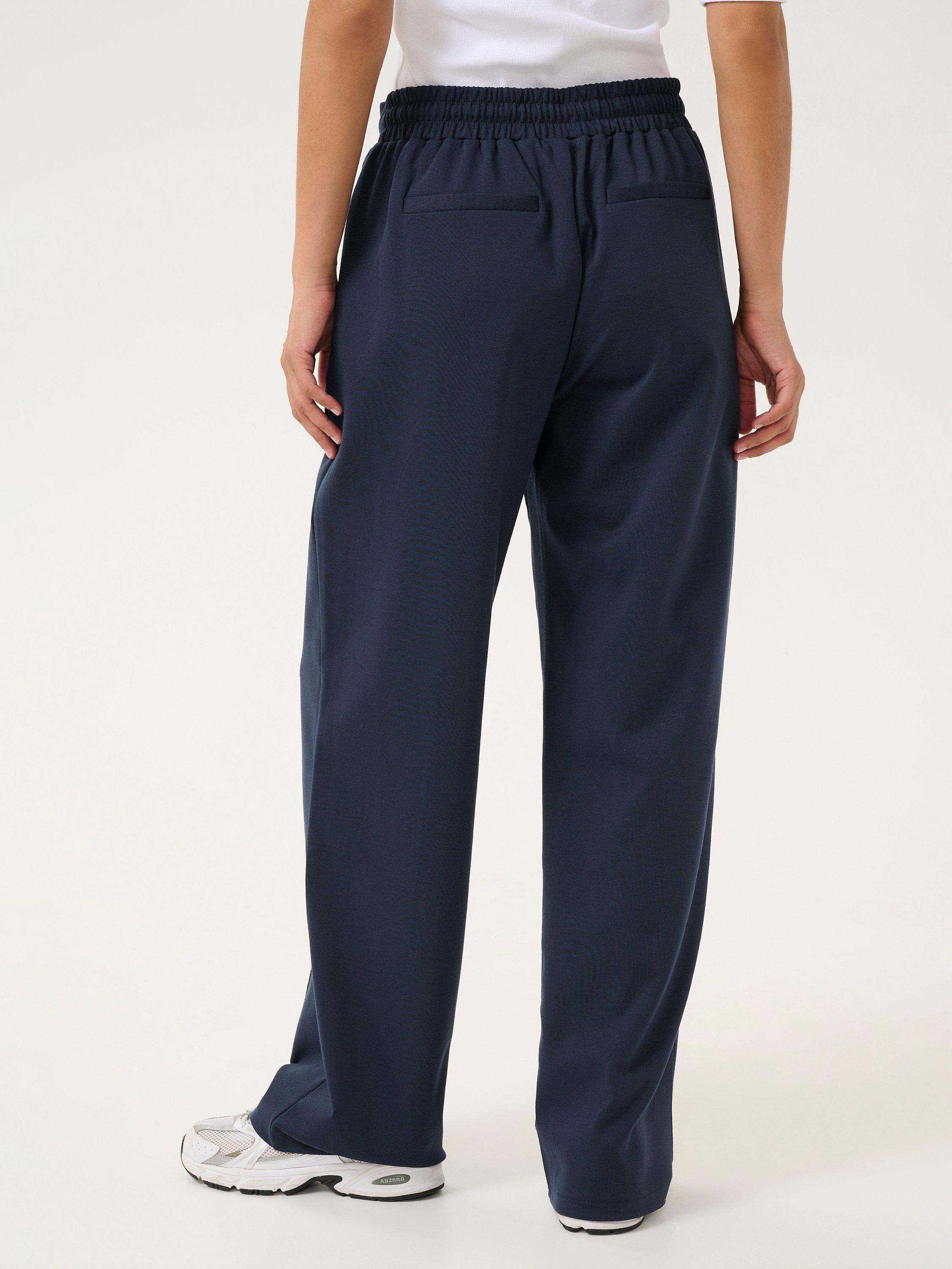 Product image 2 of 6, which shows KAFFE Jenny Wide Leg Tie Waist Trousers, Midnight Marine, XS