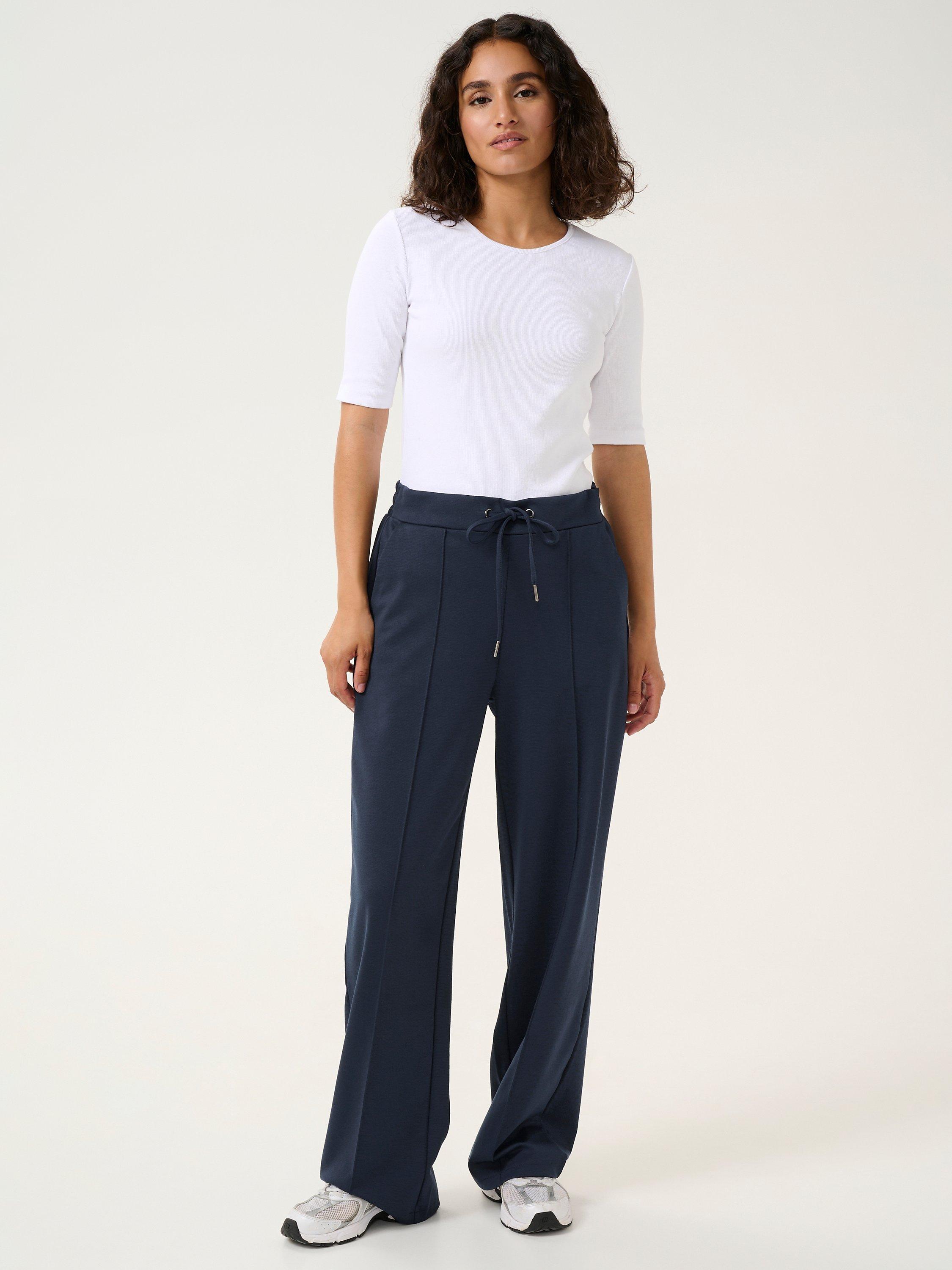 Product image 3 of 6, which shows KAFFE Jenny Wide Leg Tie Waist Trousers, Midnight Marine, XS