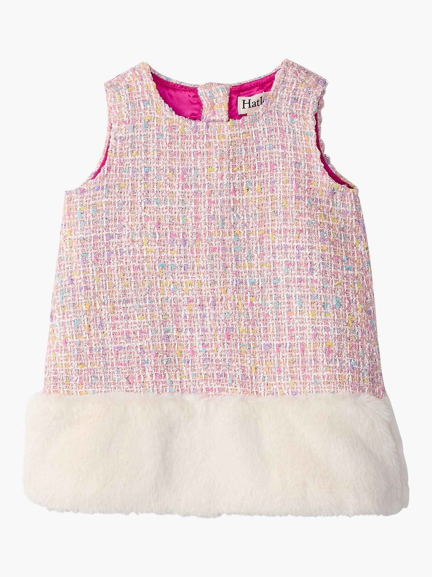 Product image 1 of 3, which shows Hatley Tweed Faux Fur Dress, Aurora Pink, 9-12 months