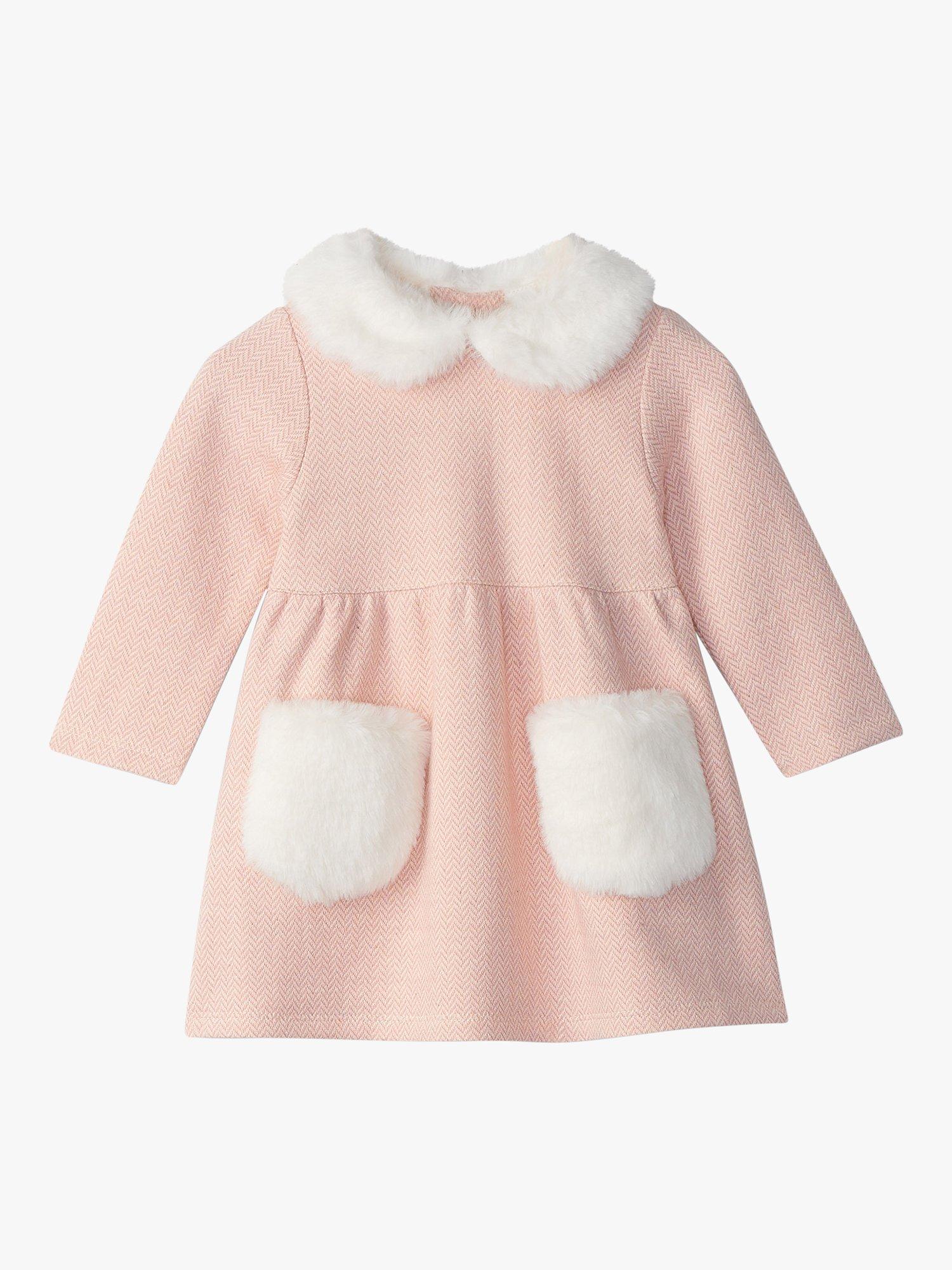 Hatley Kids' Herringbone Faux Fur Dress, Rose Elegance