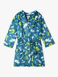 Hatley Kids' Dino Fossils Print Fuzzy Fleece Dressing Gown, Moroccan Blue