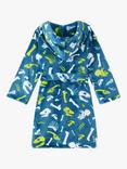 Hatley Kids' Dino Fossils Print Fuzzy Fleece Dressing Gown, Moroccan Blue