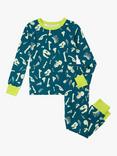 Hatley Kids' Dino Fossils Print Organic Cotton Blend Pyjamas, Moroccan Blue