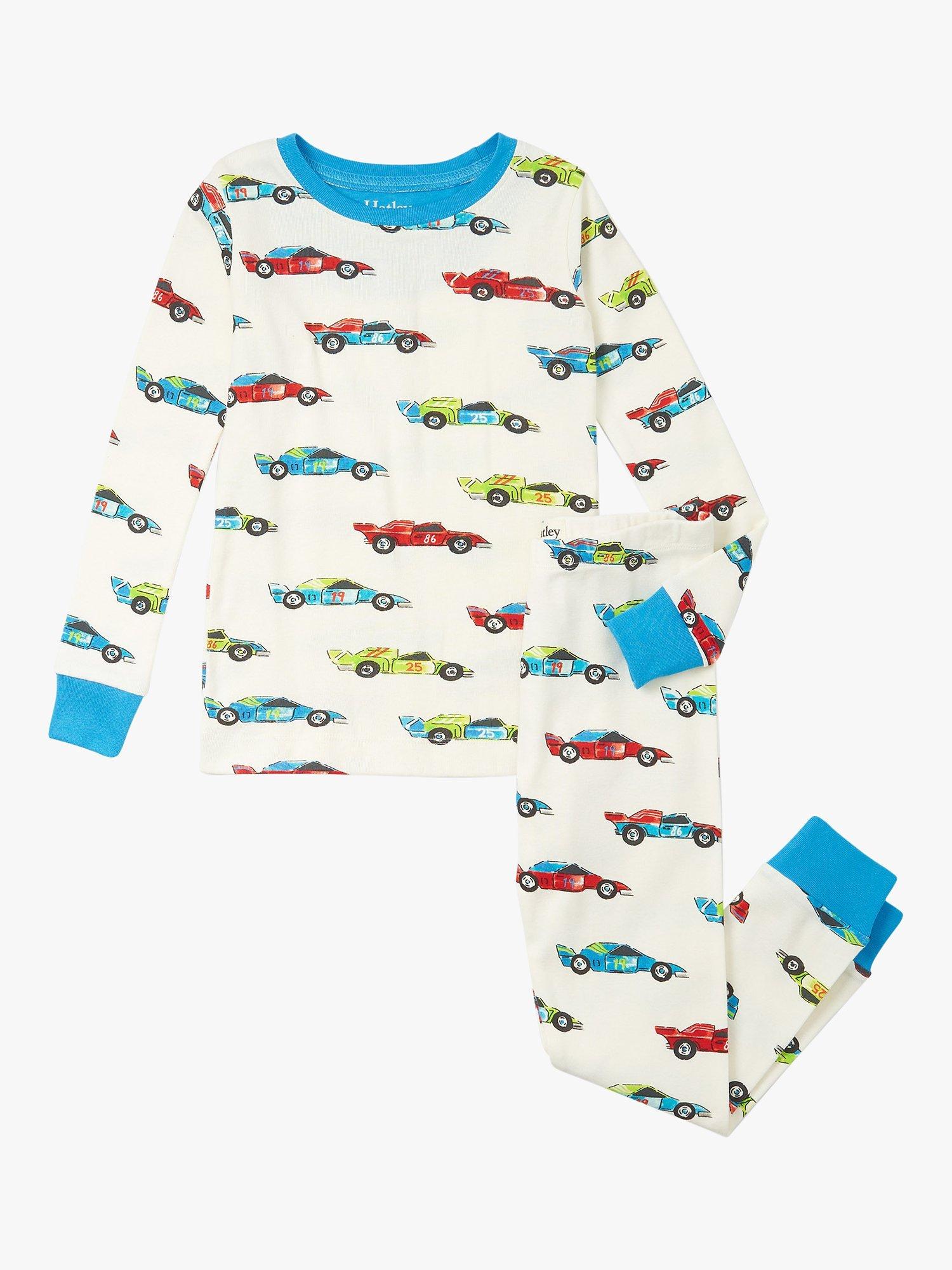 Hatley Kids' Watercolour Race Car Print Organic Cotton Pyjamas, Cami Lace