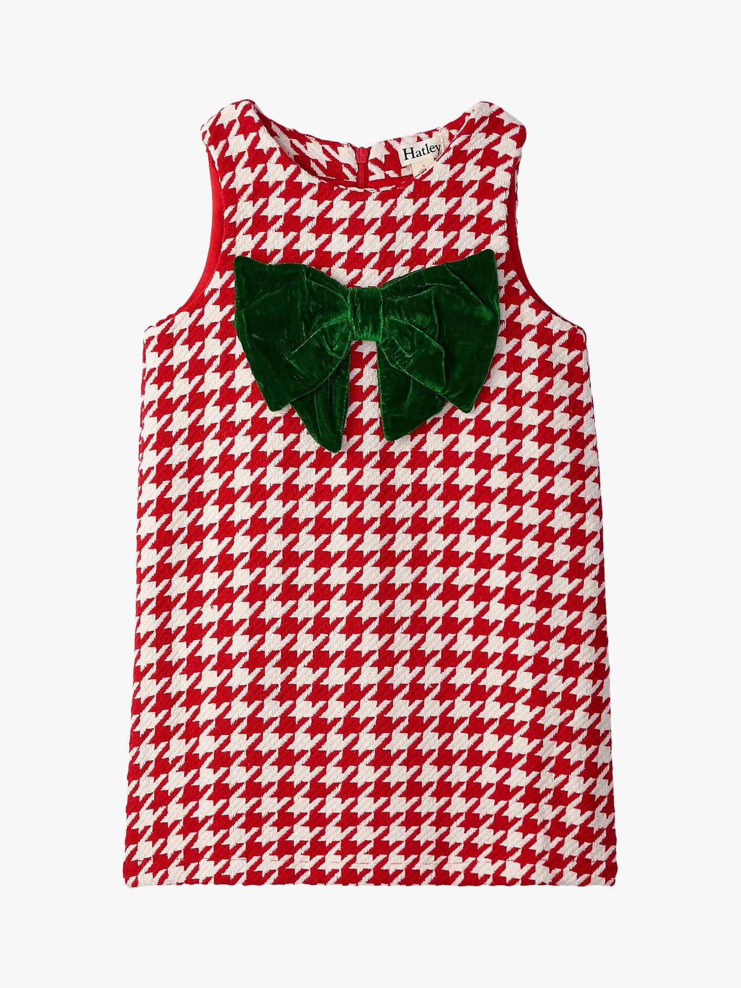 Hatley Kids' Houndstooth Bow Tunic Dress, Red/White