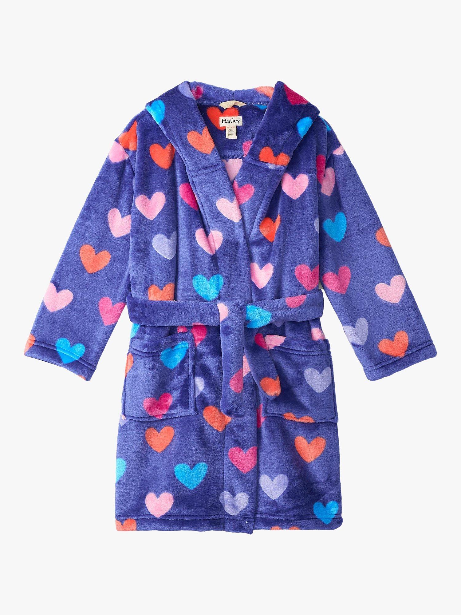 Hatley Kids Heart Print Fuzzy Fleece Dressing Gown Royal Blue