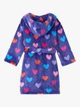 Hatley Kids' Heart Print Fuzzy Fleece Dressing Gown, Royal Blue