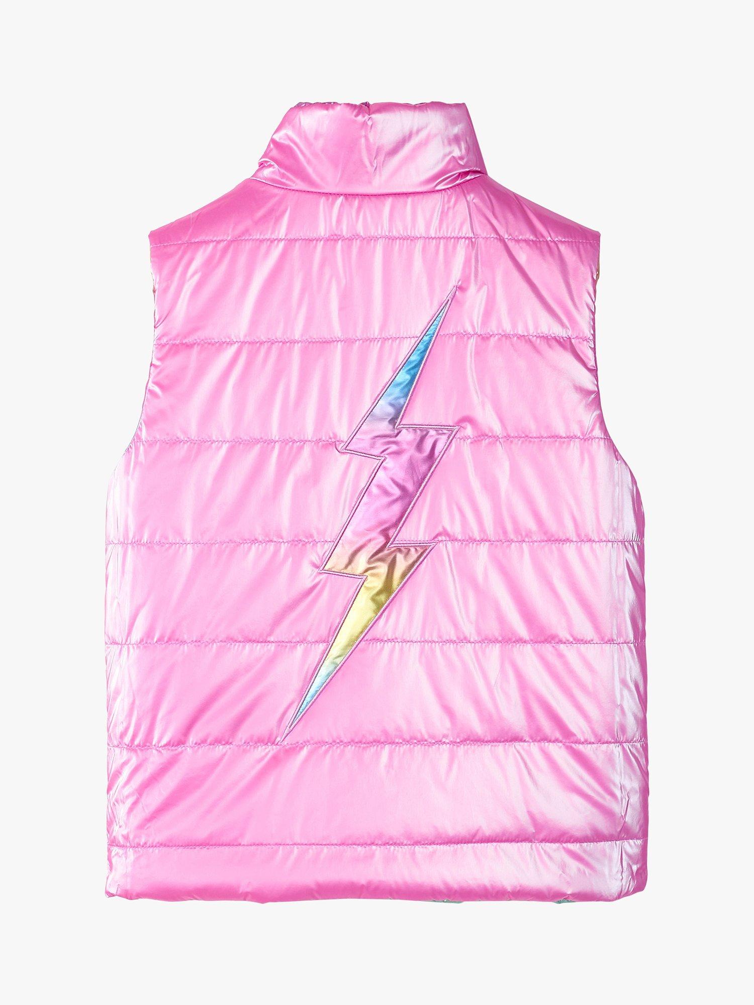Product image 2 of 6, which shows Hatley Kids' Rainbow Reversible Quilted Gilet, Strawberry Moon, 2 years