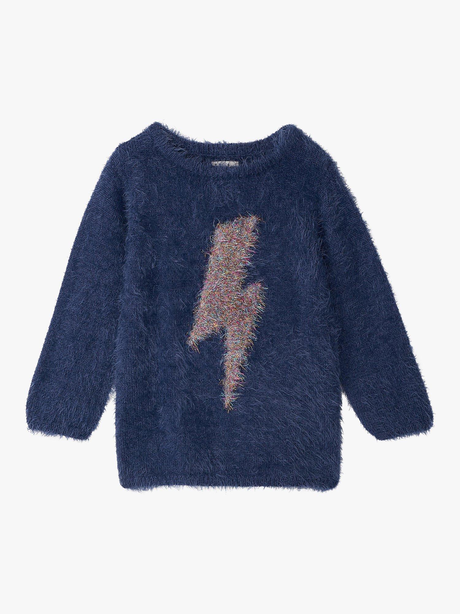 Hatley Kids Metallic Lightning Furry Graphic Jumper Patriot Blue