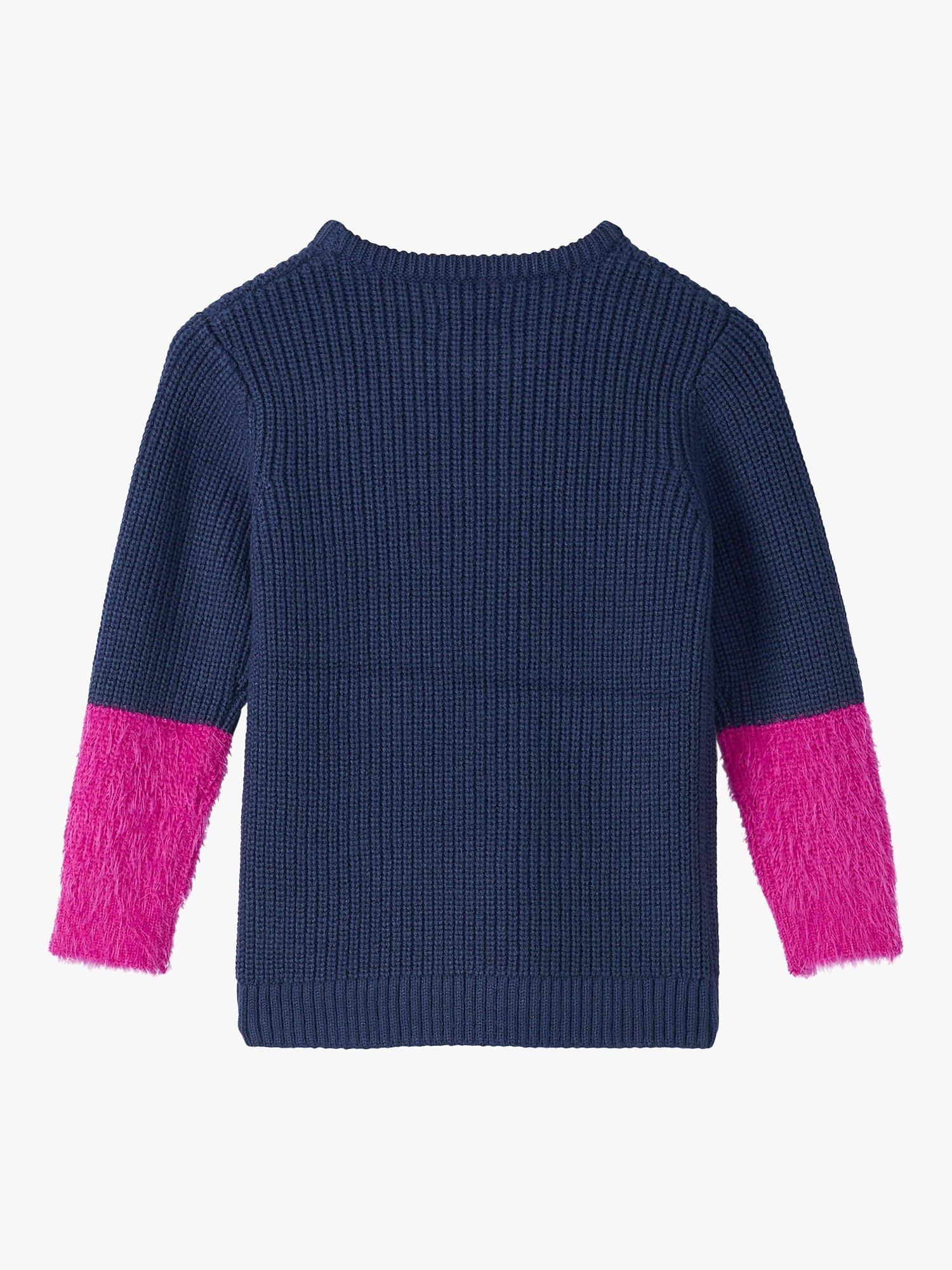 Hatley Kids' Throwback Flowers Fluffy Sleeve Jumper, Patriot Blue, 10 years