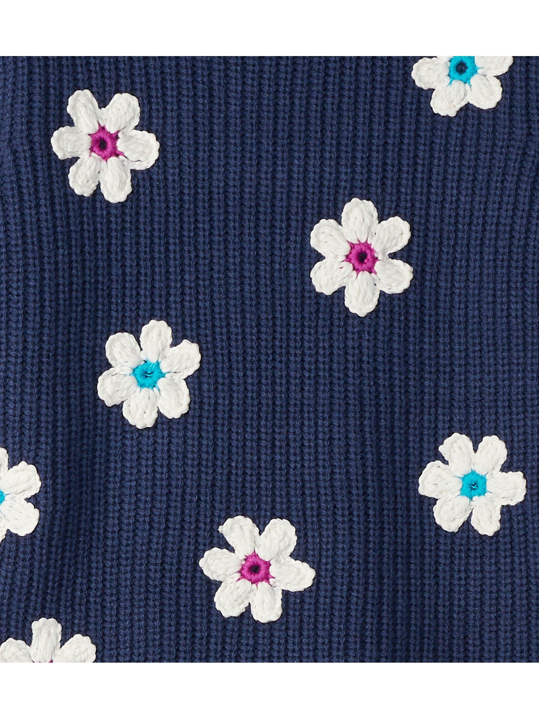 Hatley Kids' Throwback Flowers Fluffy Sleeve Jumper, Patriot Blue, 10 years