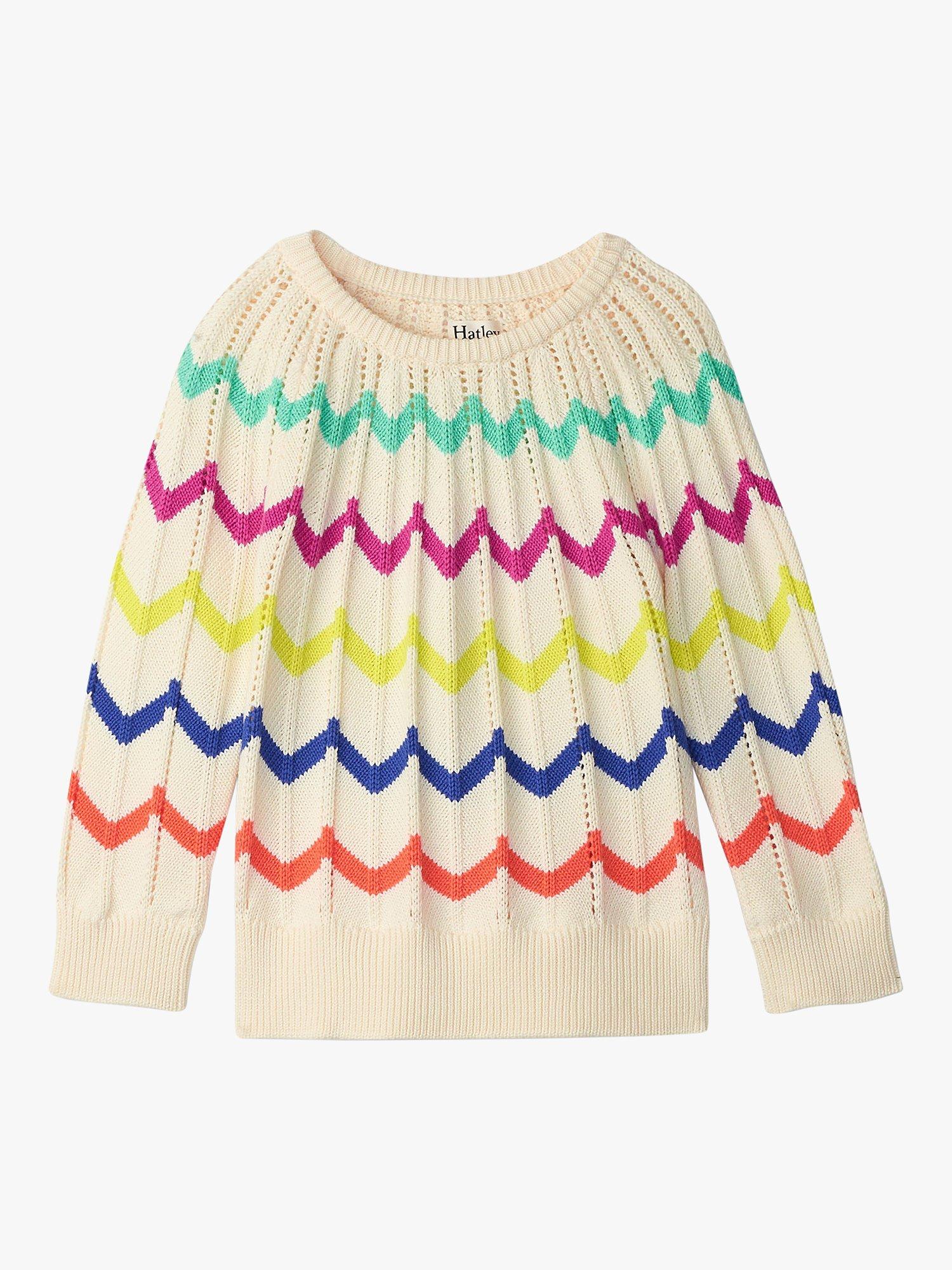 Product image 1 of 4, which shows Hatley Kids' Rainbow Chevron Raglan Jumper, Cami Lace, 2 years