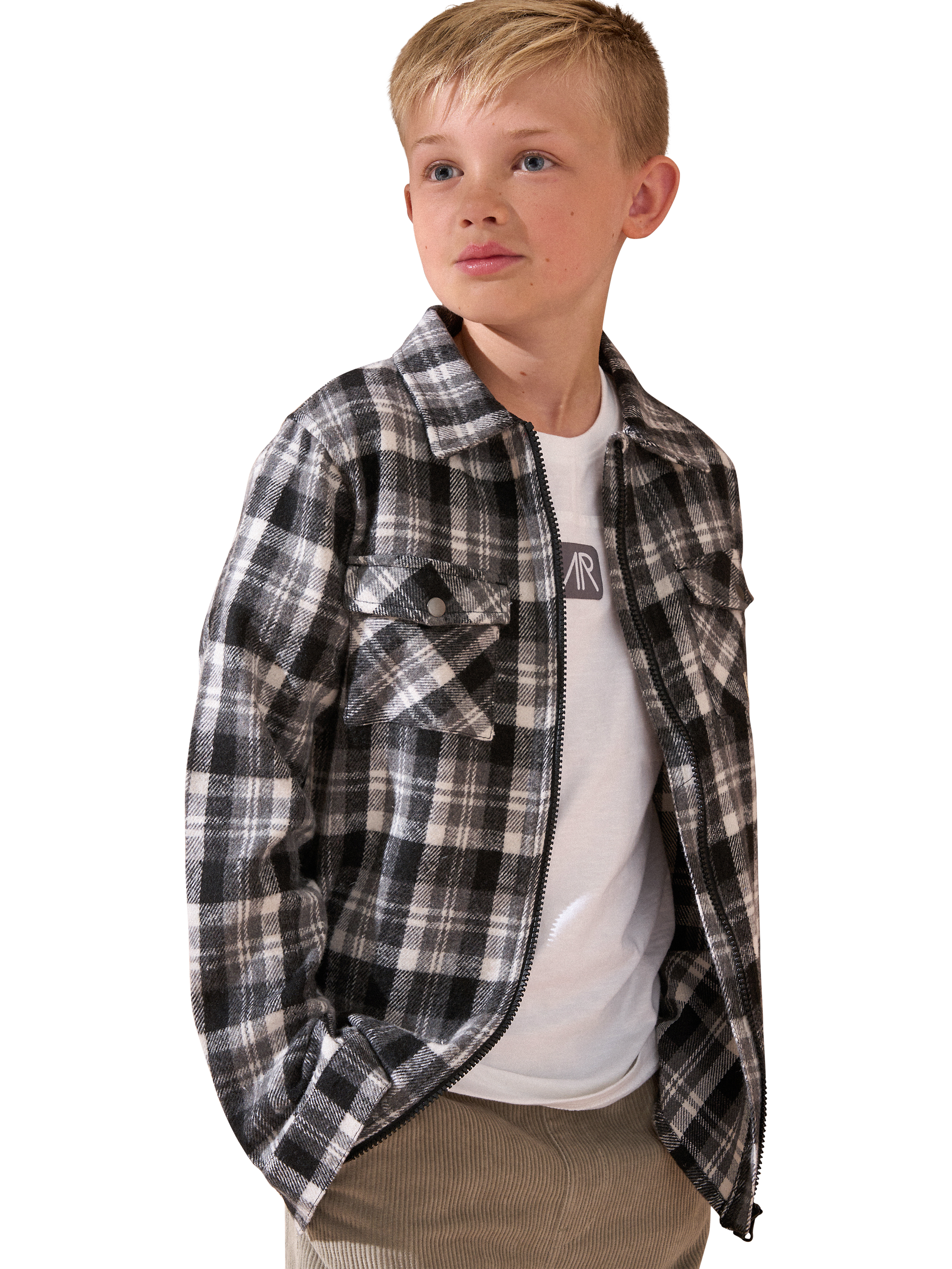 Product image 1 of 6, which shows Angel & Rocket Kids' Stone Brushed Checked Shirt, Stone, 4 years
