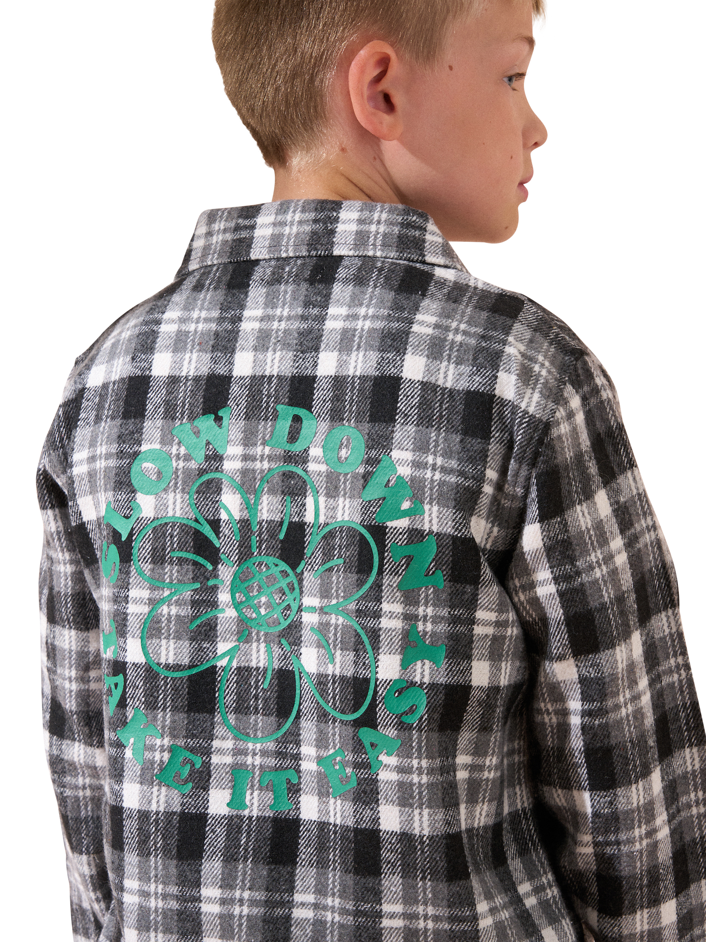 Product image 3 of 6, which shows Angel & Rocket Kids' Stone Brushed Checked Shirt, Stone, 4 years