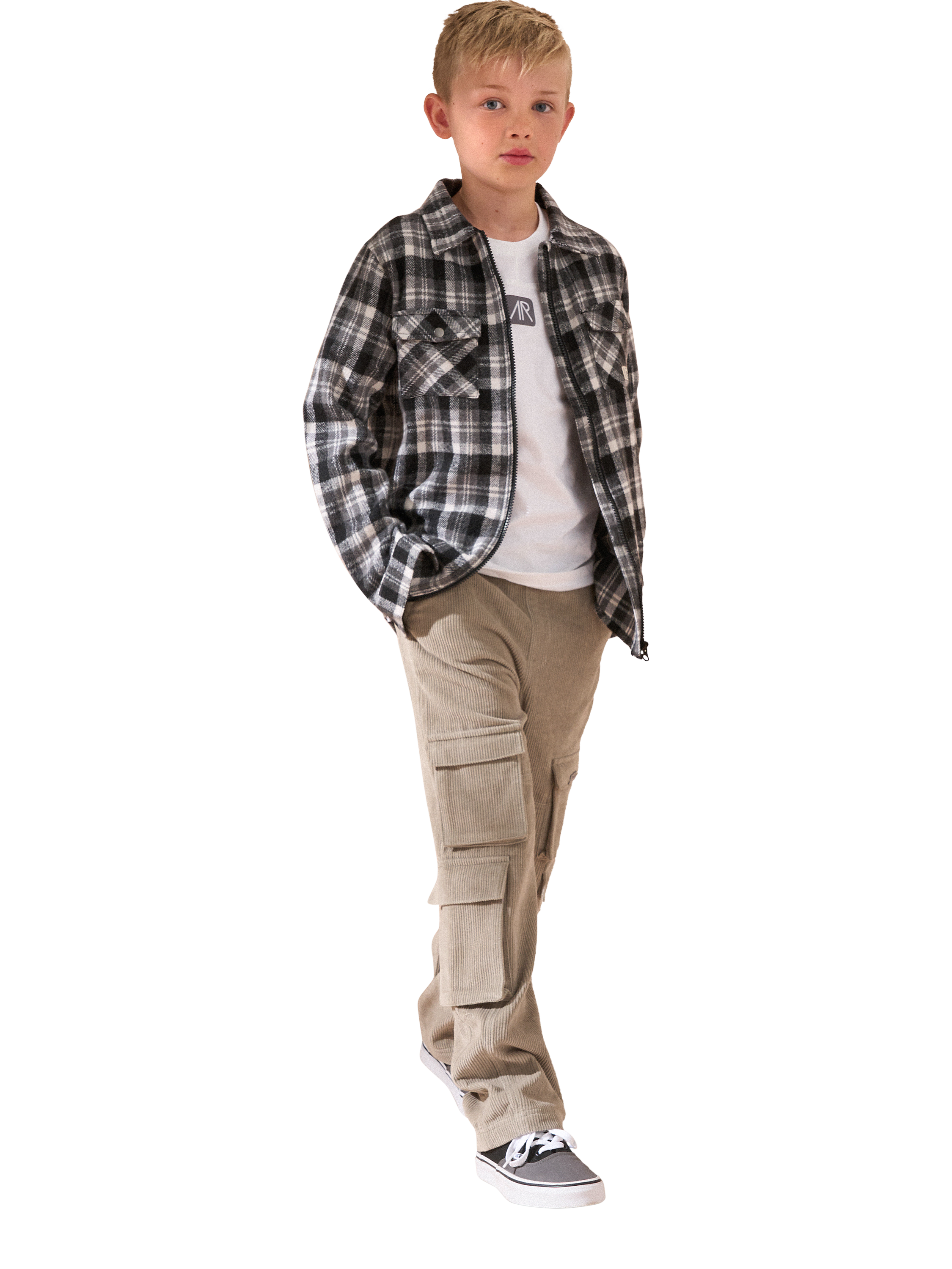 Product image 4 of 6, which shows Angel & Rocket Kids' Stone Brushed Checked Shirt, Stone, 4 years