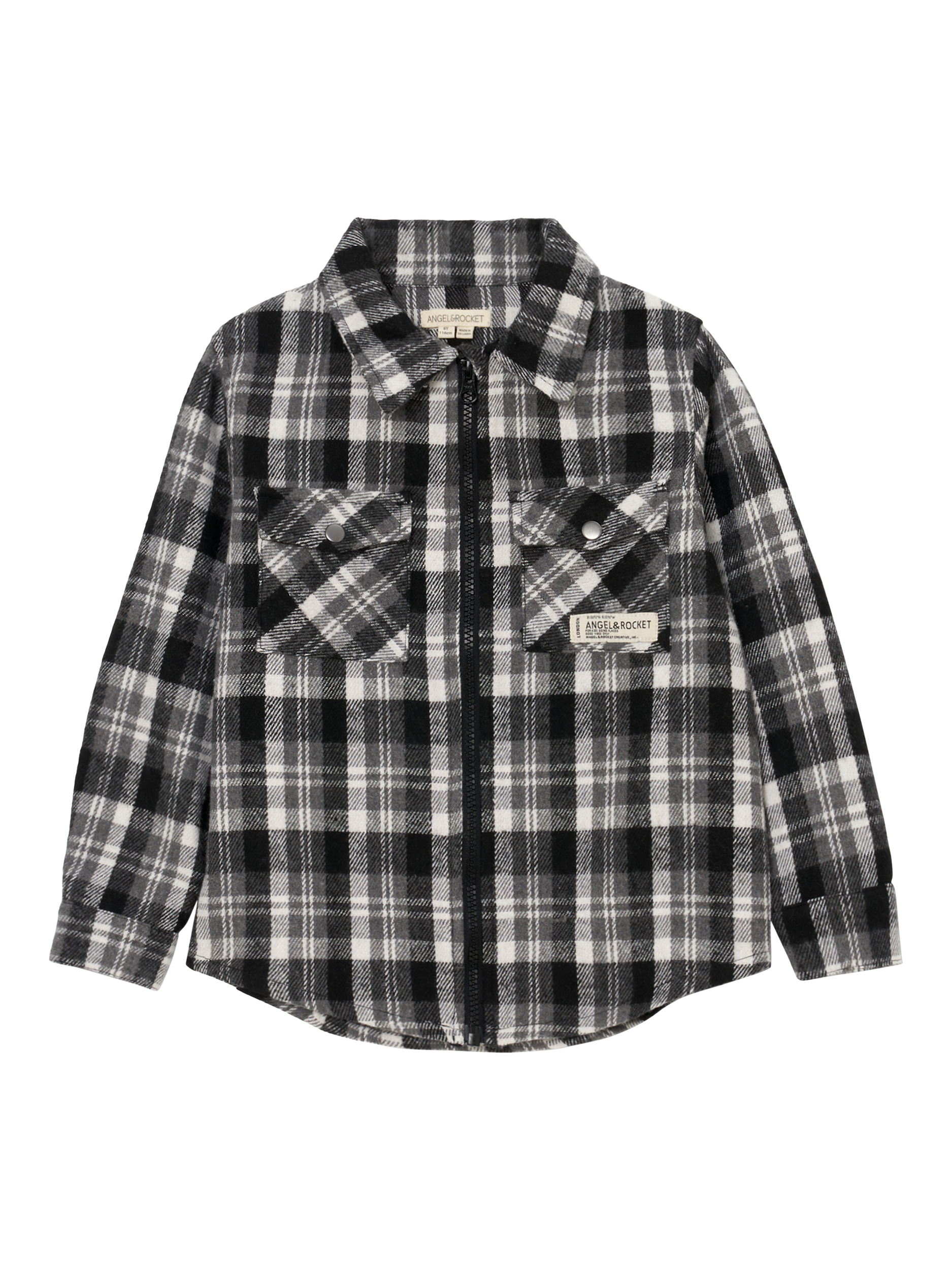 Product image 5 of 6, which shows Angel & Rocket Kids' Stone Brushed Checked Shirt, Stone, 4 years
