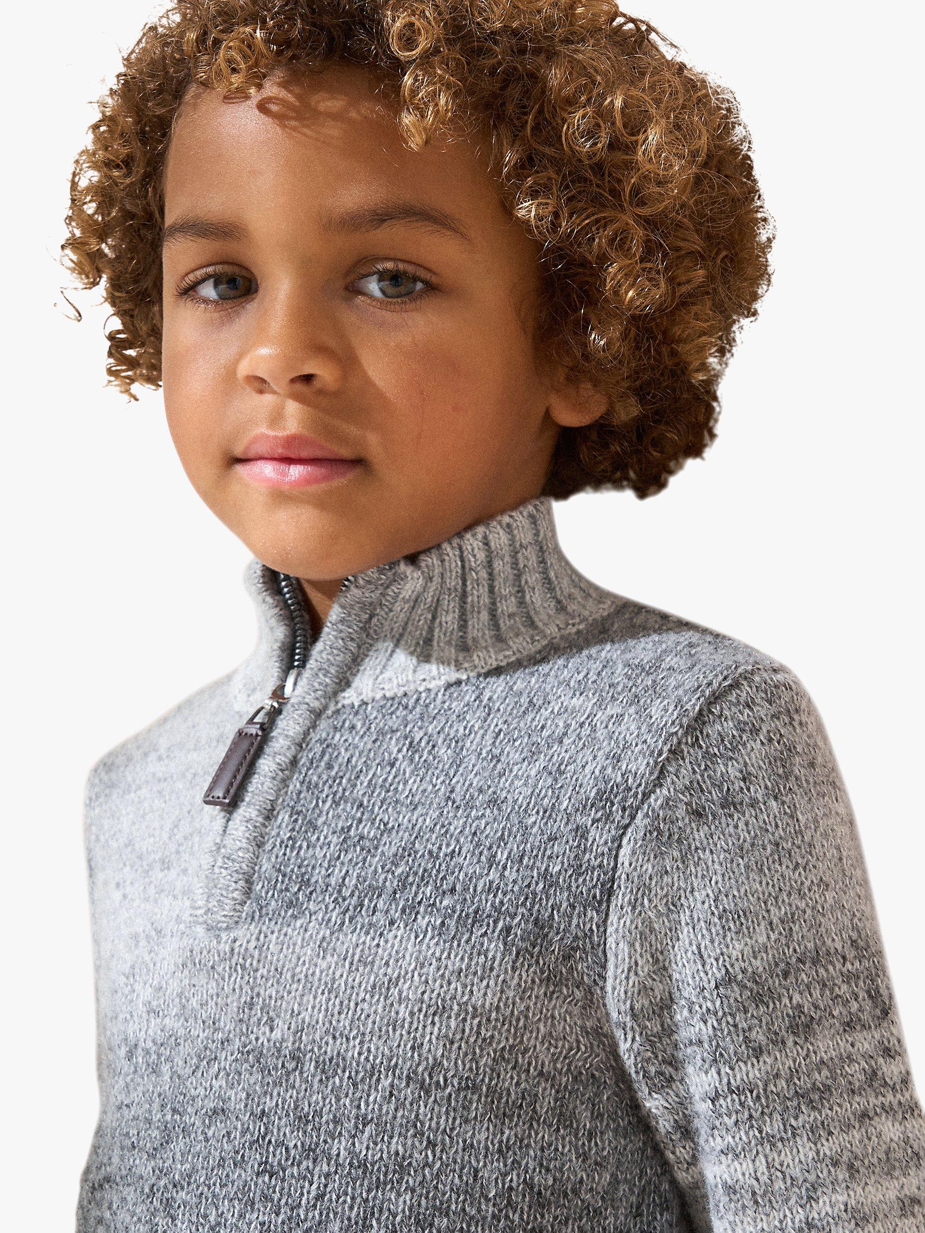 Product image 2 of 6, which shows Angel & Rocket Kids' Connor Ombre Funnel Neck Jumper, Grey, 5-6 years