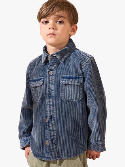 Angel & Rocket Kids' Charlie Cotton Corduroy Shirt, Blue, Blue
