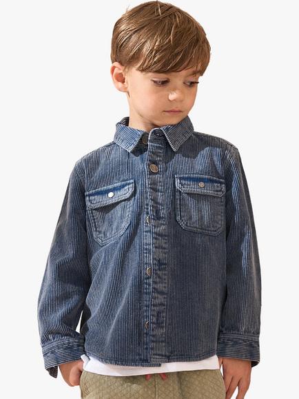 Angel & Rocket Kids' Charlie Cotton Corduroy Shirt, Blue - view 2, Blue