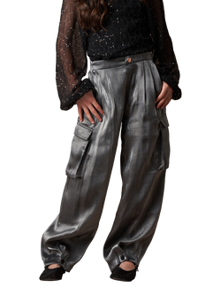 Angel & Rocket Kids' Vivienne Hammered Satin Cargo Trousers, Silver, Silver