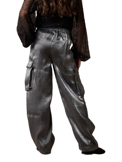 Angel & Rocket Kids' Vivienne Hammered Satin Cargo Trousers, Silver - view 2, Silver