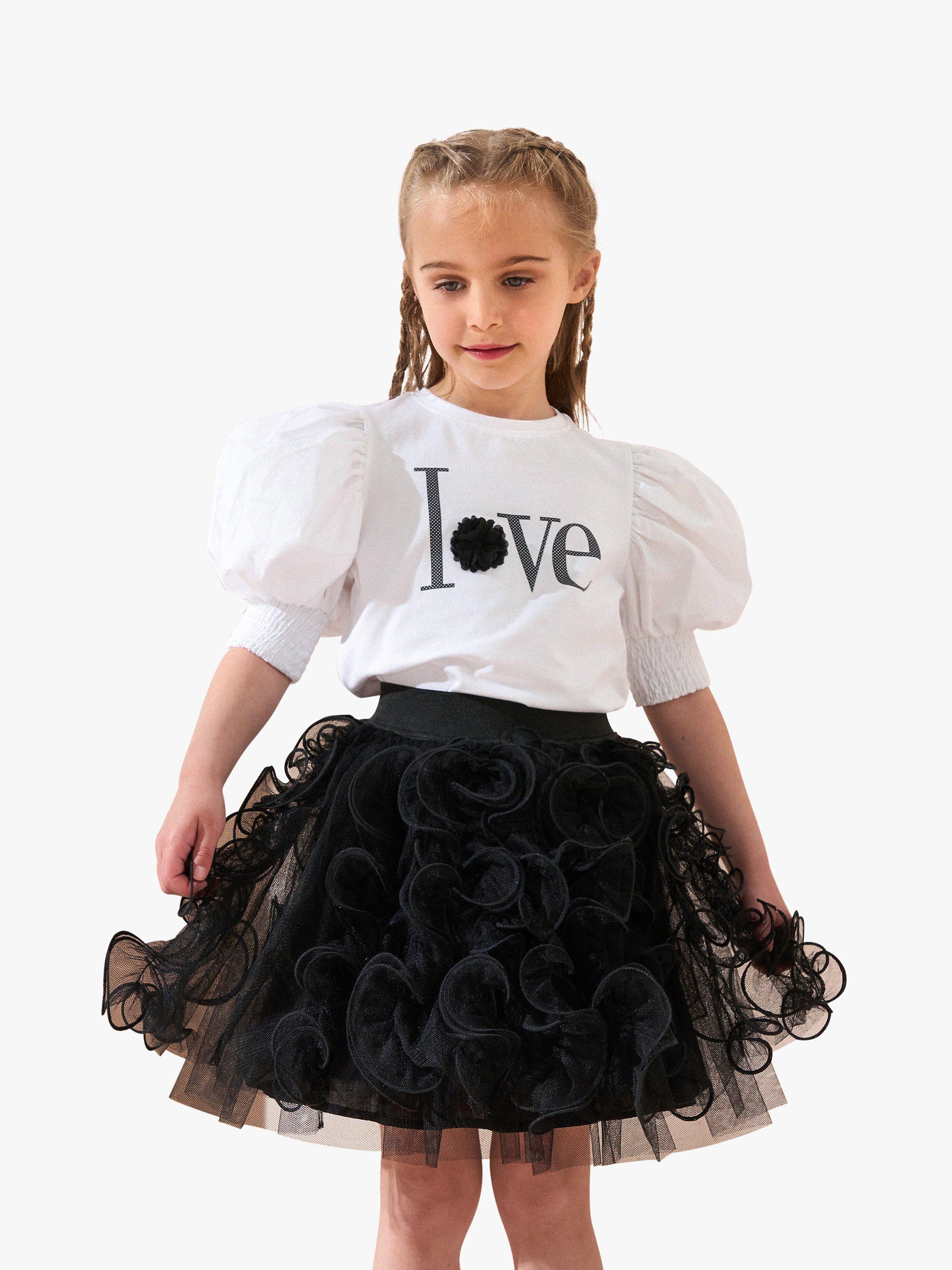 Angel & Rocket Heidi Love Puff Sleeve T-Shirt, White/Black