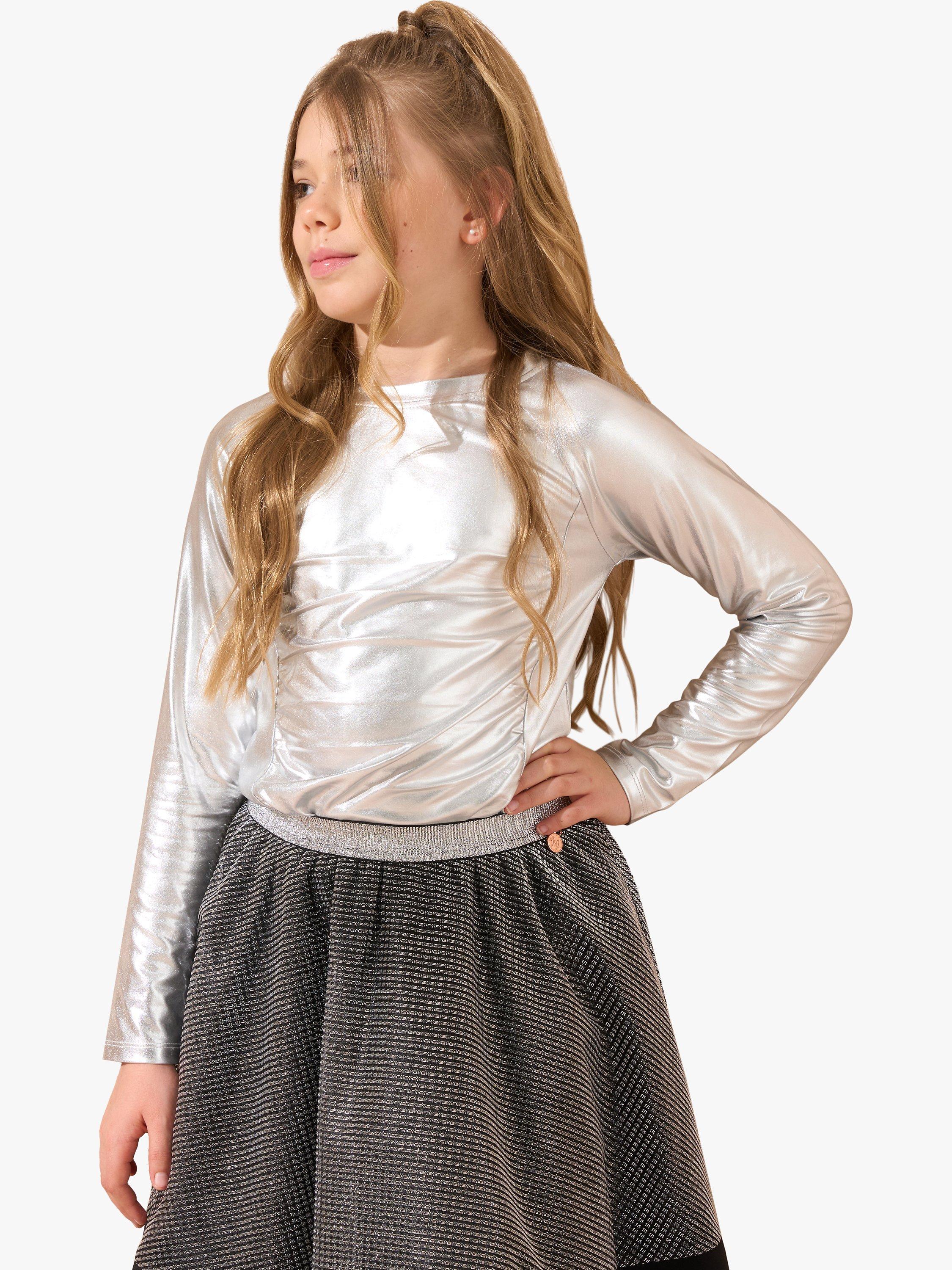 Product image 1 of 6, which shows Angel & Rocket Kids' Metallic Jersey Top, Silver, 7-8 years
