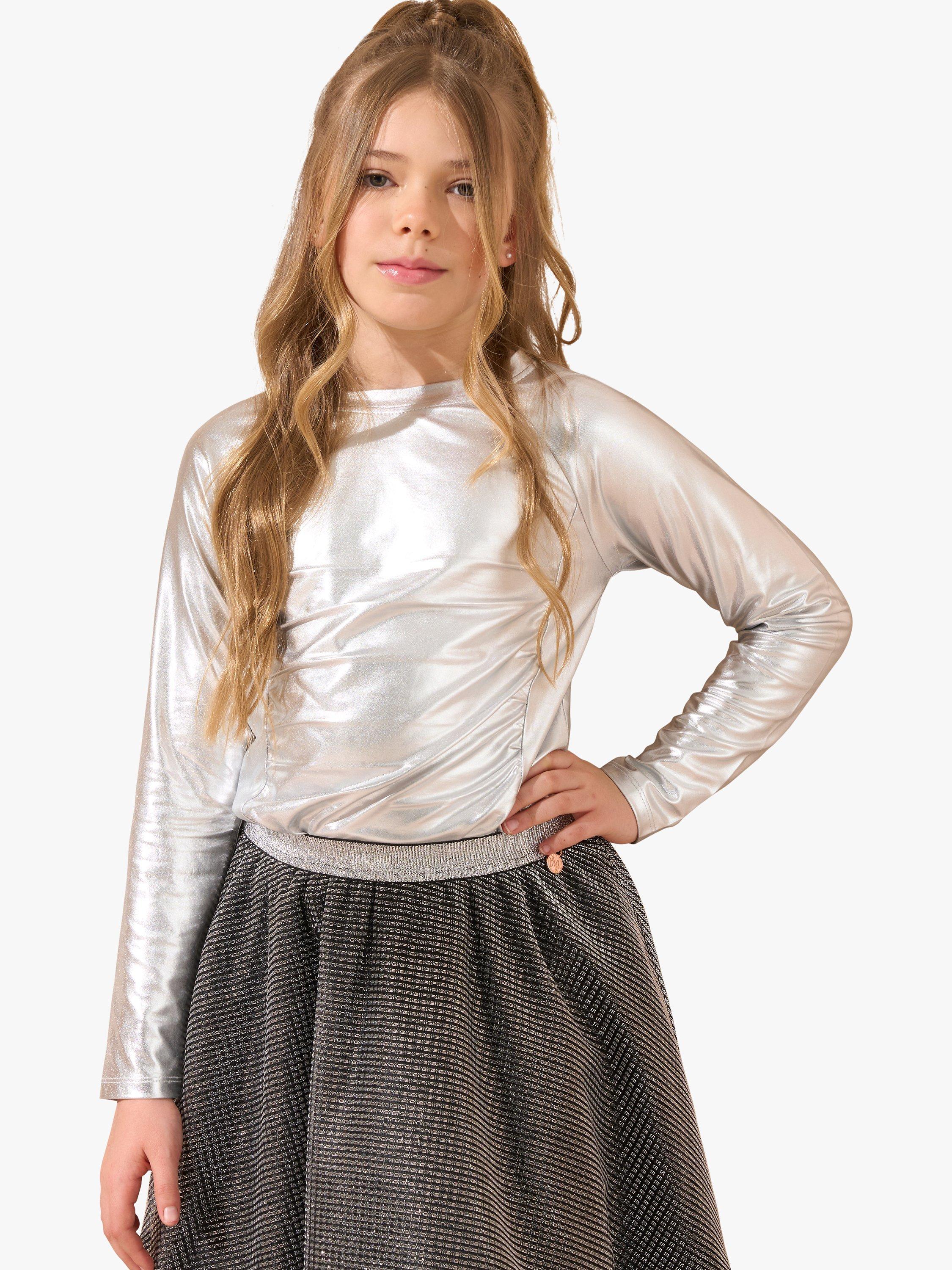 Product image 2 of 6, which shows Angel & Rocket Kids' Metallic Jersey Top, Silver, 7-8 years