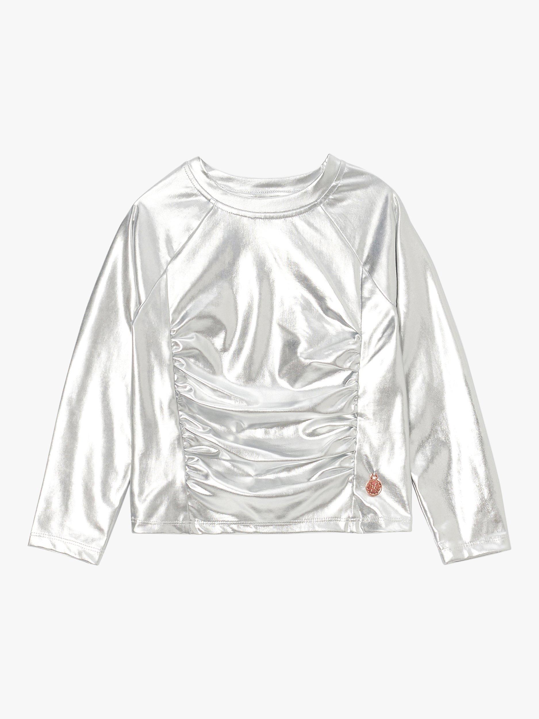 Product image 4 of 6, which shows Angel & Rocket Kids' Metallic Jersey Top, Silver, 7-8 years