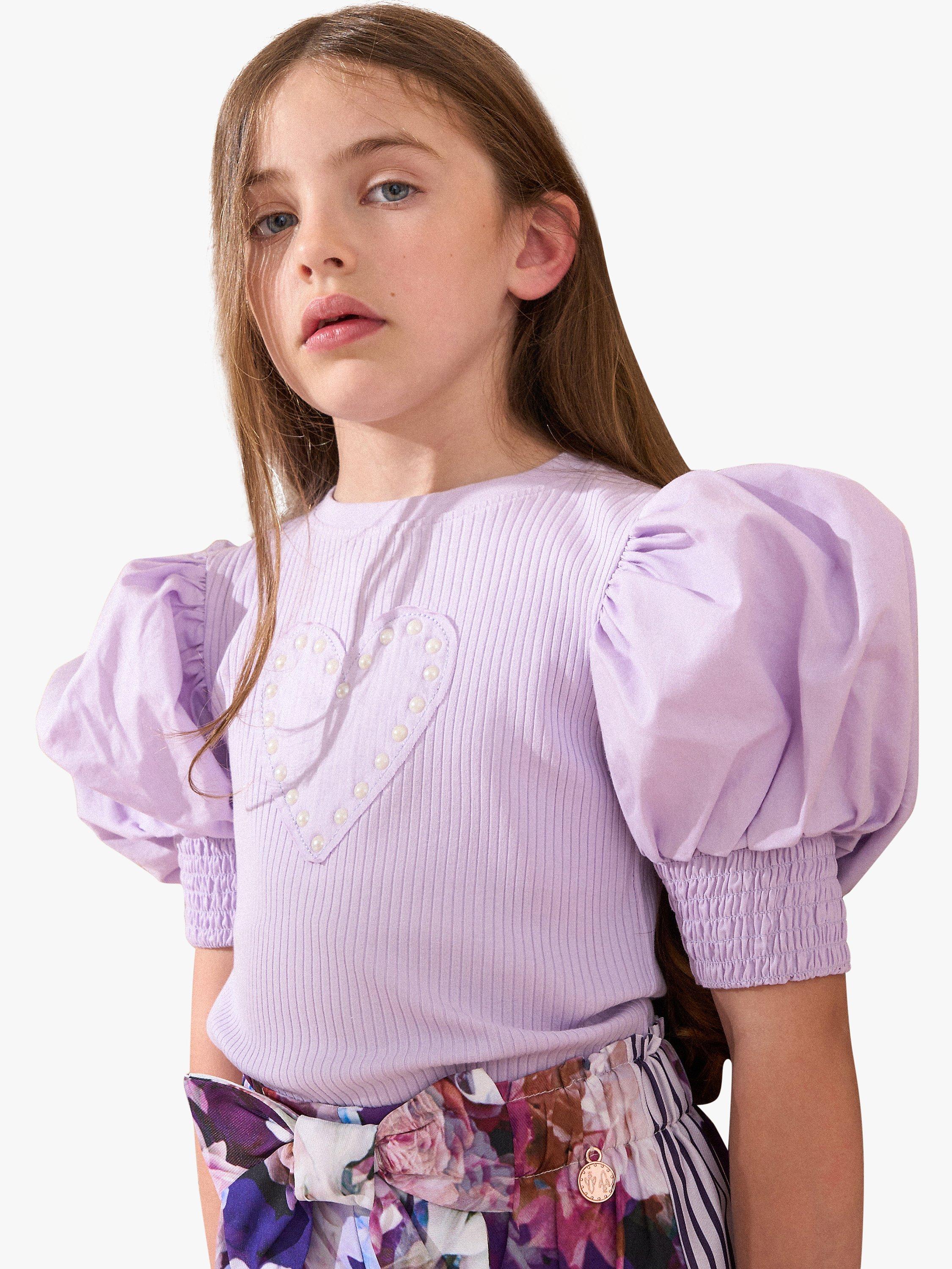 Product image 1 of 7, which shows Angel & Rocket Agatha Rib Heart Top, Purple, 3-4 years