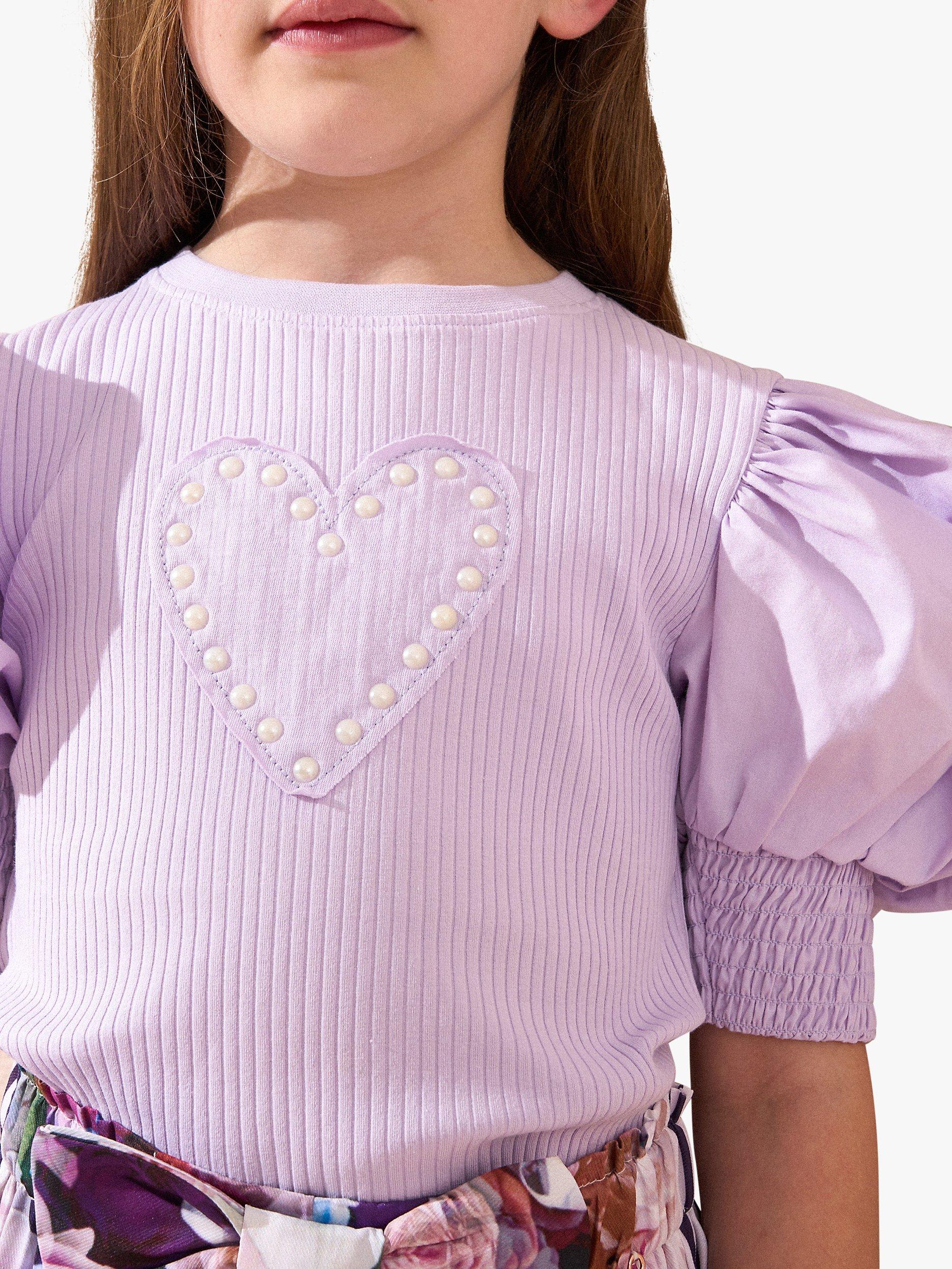 Product image 2 of 7, which shows Angel & Rocket Agatha Rib Heart Top, Purple, 3-4 years