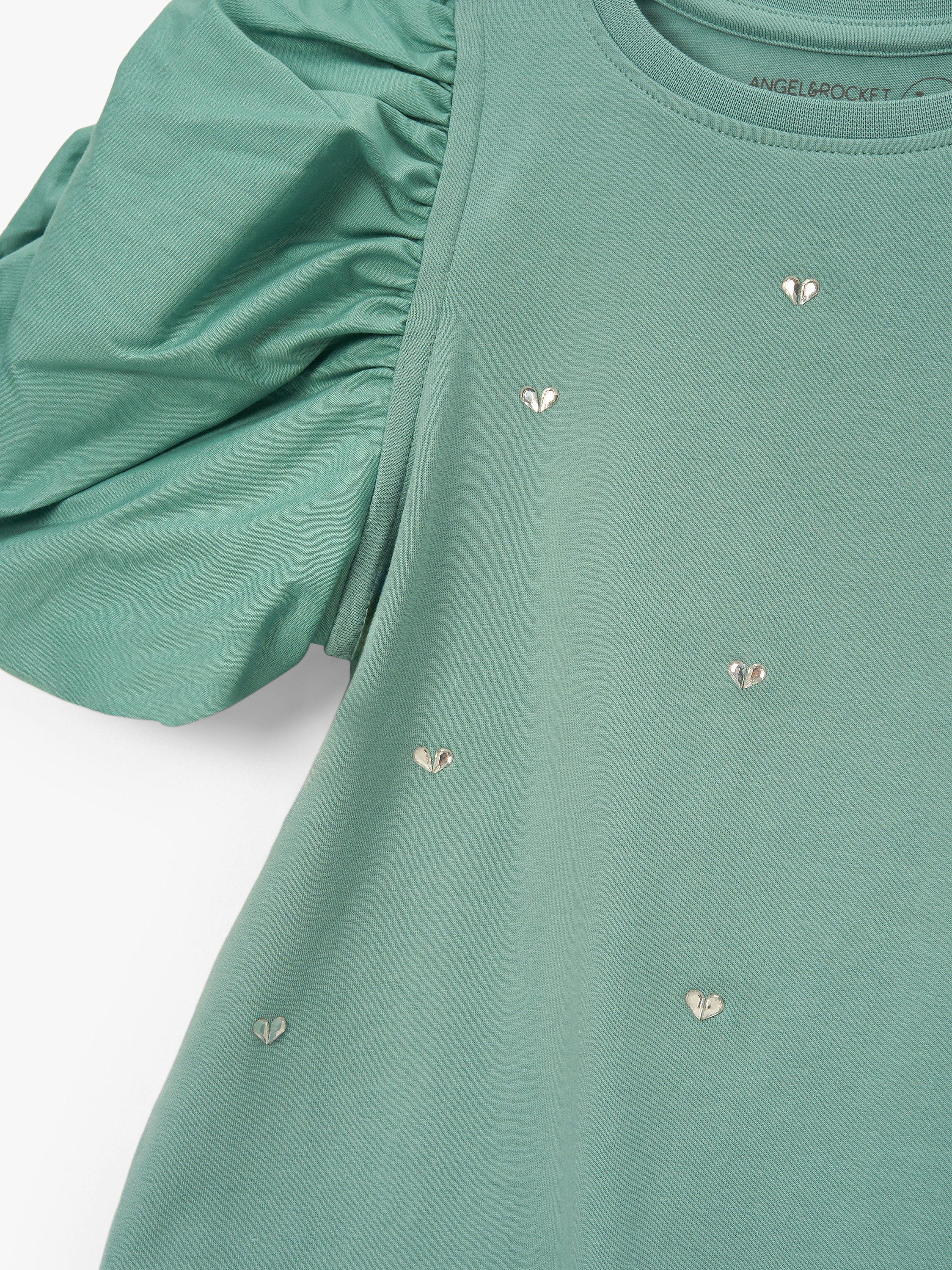 Product image 5 of 5, which shows Angel & Rocket Anya Diamante T-Shirt, Green, 3-4 years