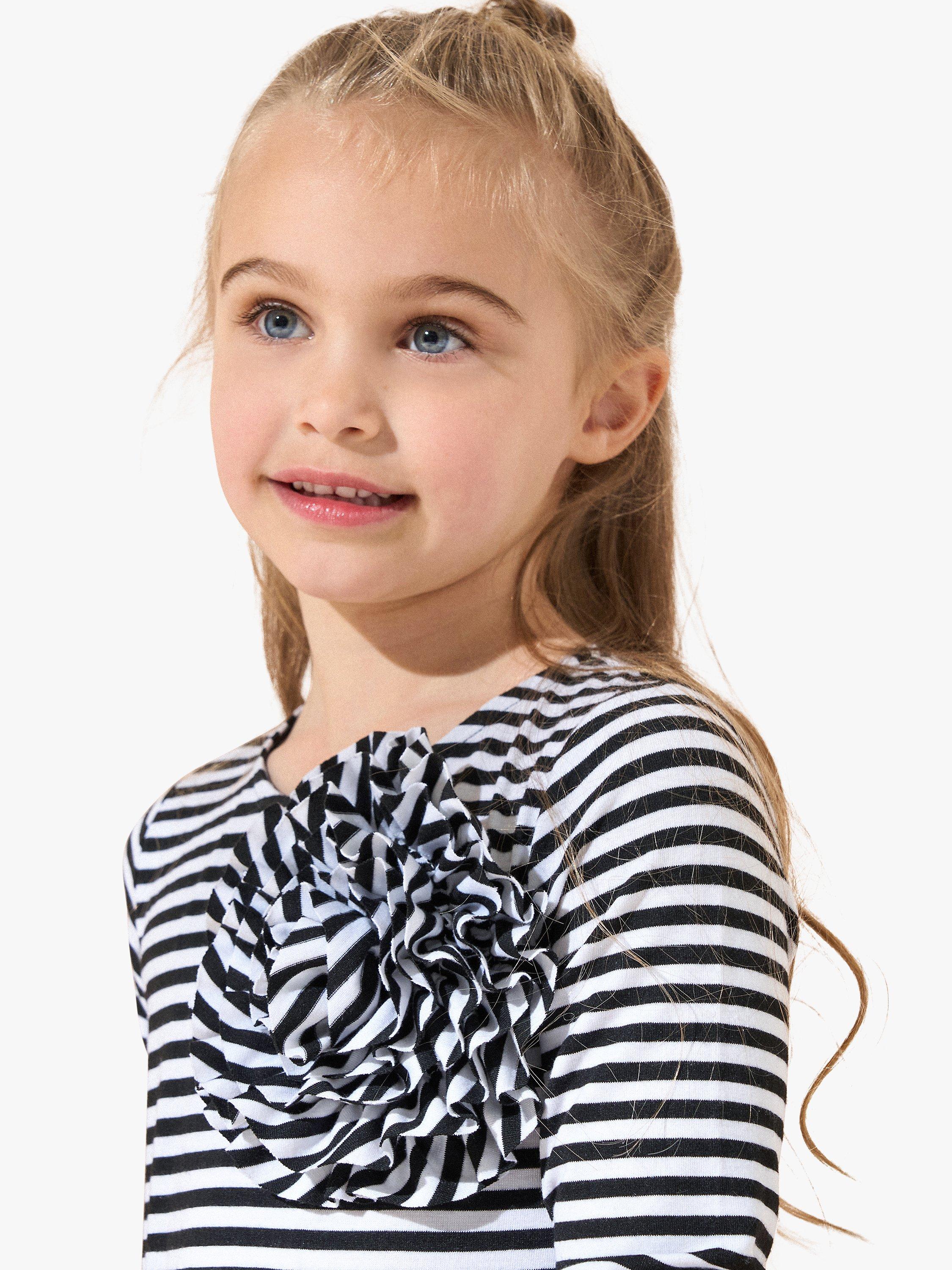 Product image 2 of 7, which shows Angel & Rocket Kids' Stripe & Mesh Midi Dress, Black, 11 years