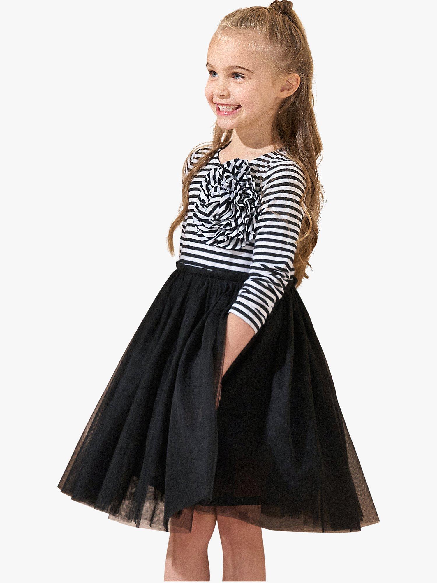Product image 4 of 7, which shows Angel & Rocket Kids' Stripe & Mesh Midi Dress, Black, 11 years