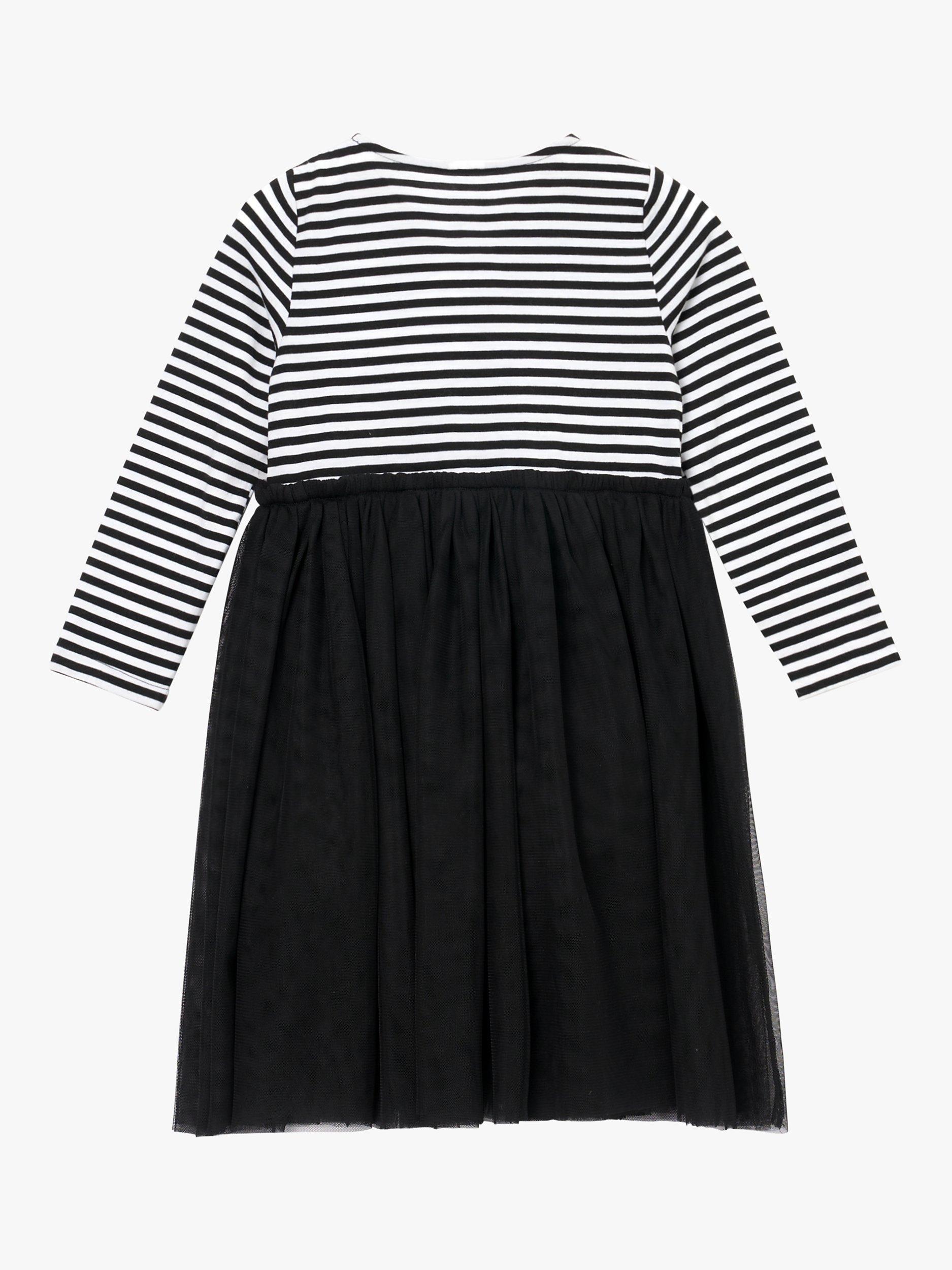 Product image 6 of 7, which shows Angel & Rocket Kids' Stripe & Mesh Midi Dress, Black, 11 years