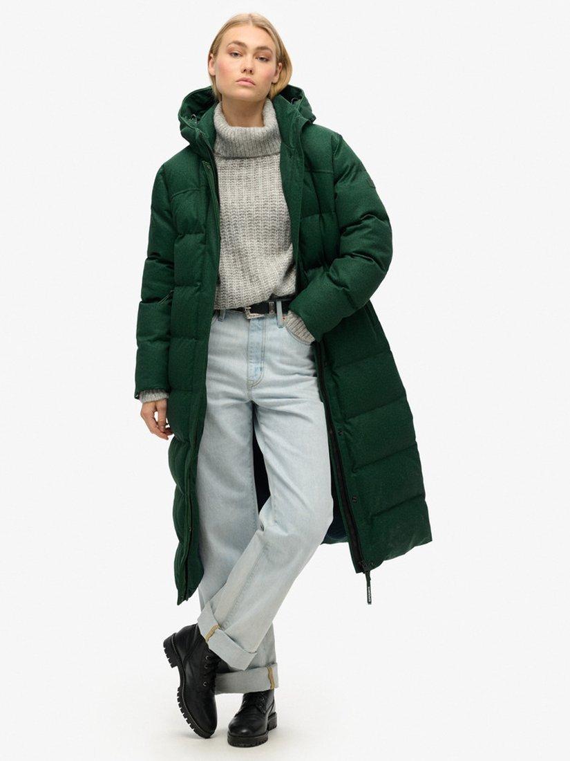 Superdry Tweed Longline Puffer Jacket, Enamel Green
