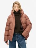 Superdry Hooded Five Baffle Sports Puffer Jacket, Nutmeg Spice Brown