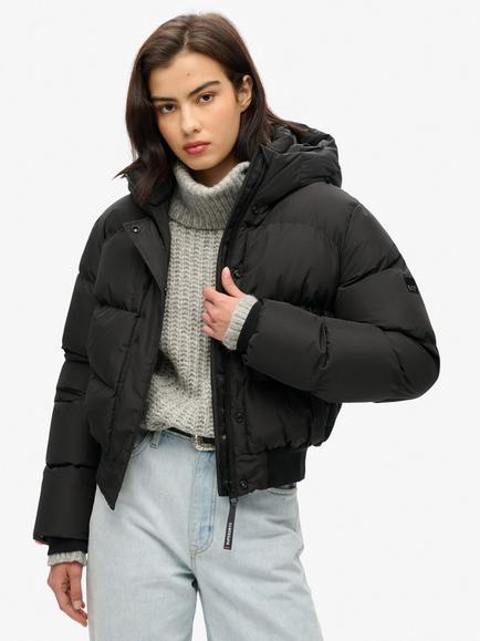 Superdry Hooded Sports Puffer Bomber Jacket, Black, Black