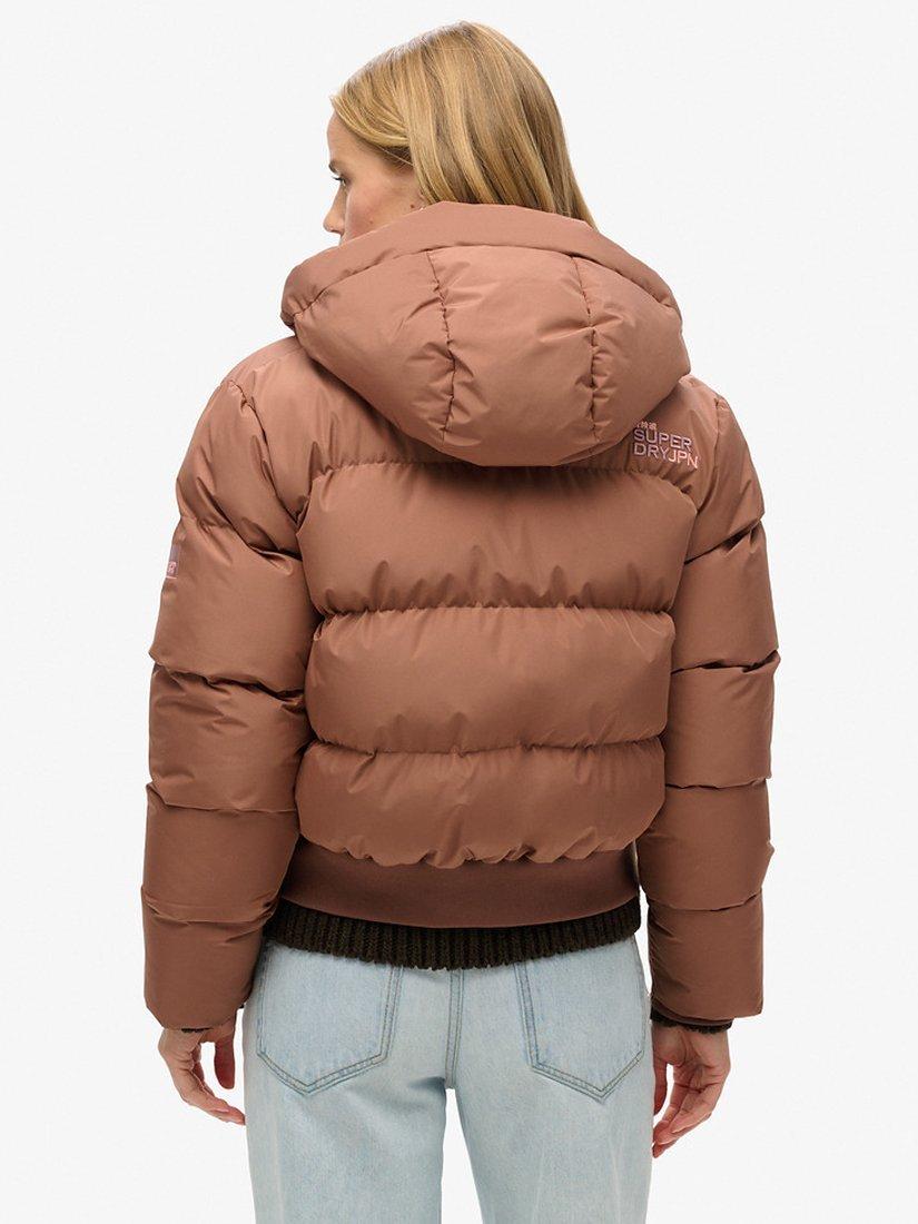 Product image 2 of 6, which shows Superdry Hooded Sports Puffer Bomber Jacket, Nutmeg Spice Brown, 8
